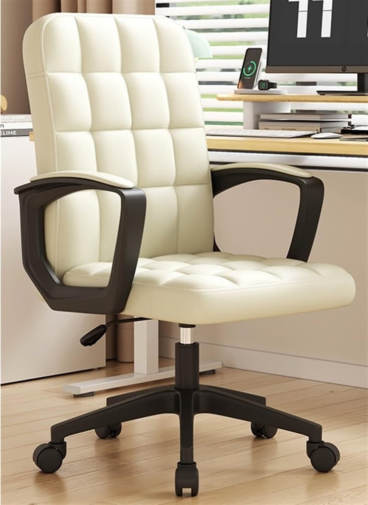 Ergonomic Swivel Executive Office Chair with Adjustable Armrests - Mid Back PU Leather Computer Desk Chair - 360° Rotating Gaming & Work Chair for Home Office - Comfortable Task Chair for Long Hours (White) - Perfect for Home Office, Gaming Setup & Conference Rooms