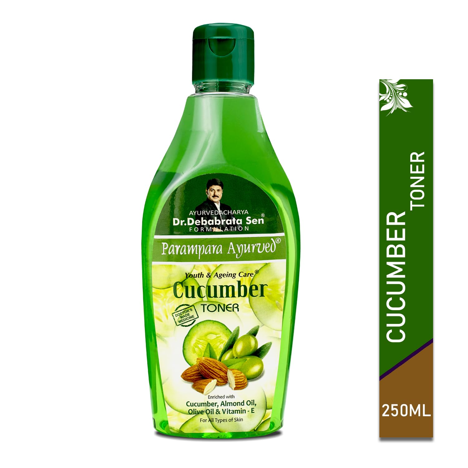 Parampara Ayurvedic Cucumber Toner with Vitamin E, Almond Oil & Olive Oil | Hydrating, Anti-Pigmentation, Pore Tightening & Acne Treatment | Deep Cleanser for Clear Skin | Sun Damage Repair & Skin Refreshment | 250ml | Perfect for Daily Skincare Routine & Post-Sun Care