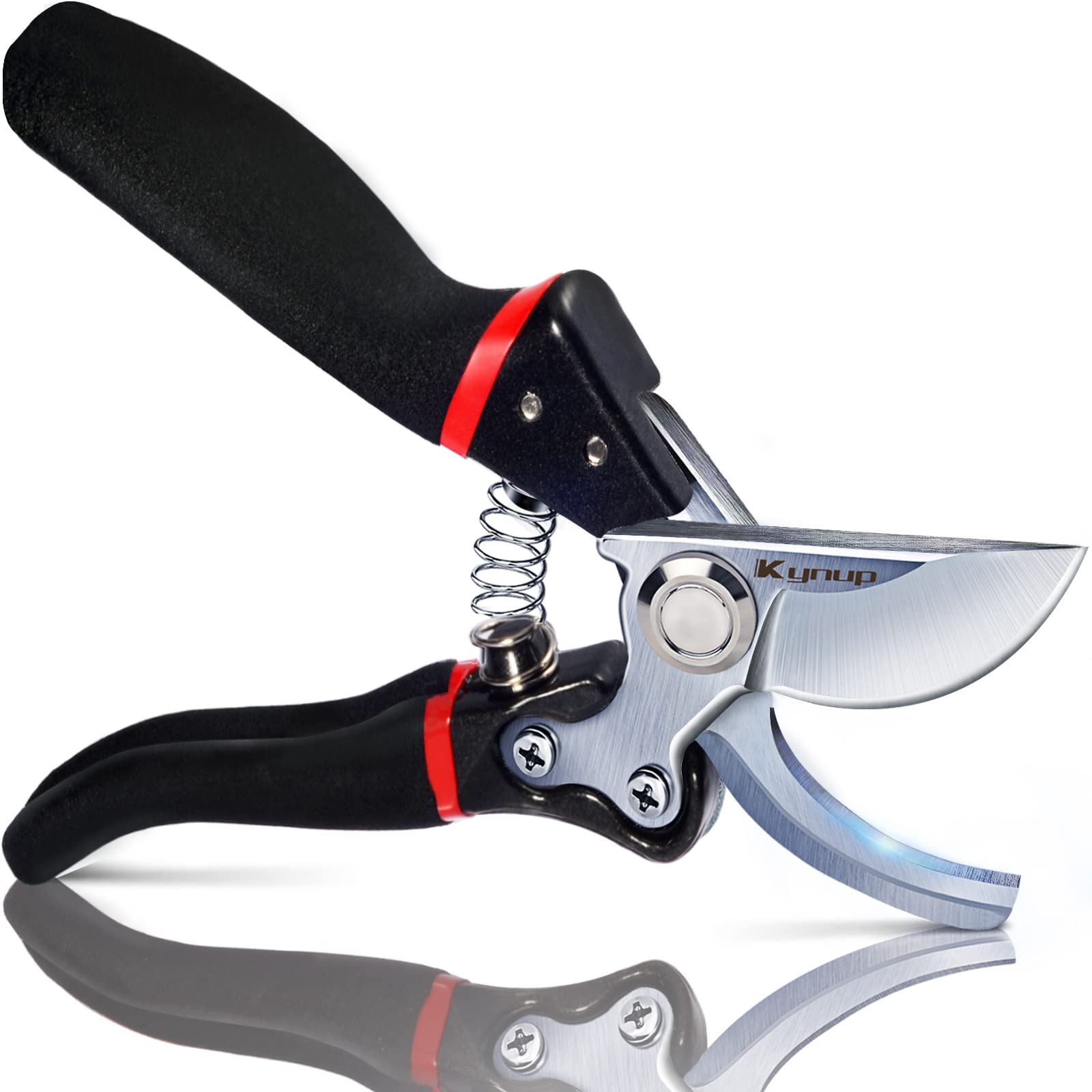 Kynup Heavy Duty Pruning Shears for Gardening - Professional Hedge Clippers & Rose Cutting Shears with Ergonomic Handle (Red Black) - Perfect for Trimming Shrubs, Hedges, Flowers and Garden Maintenance