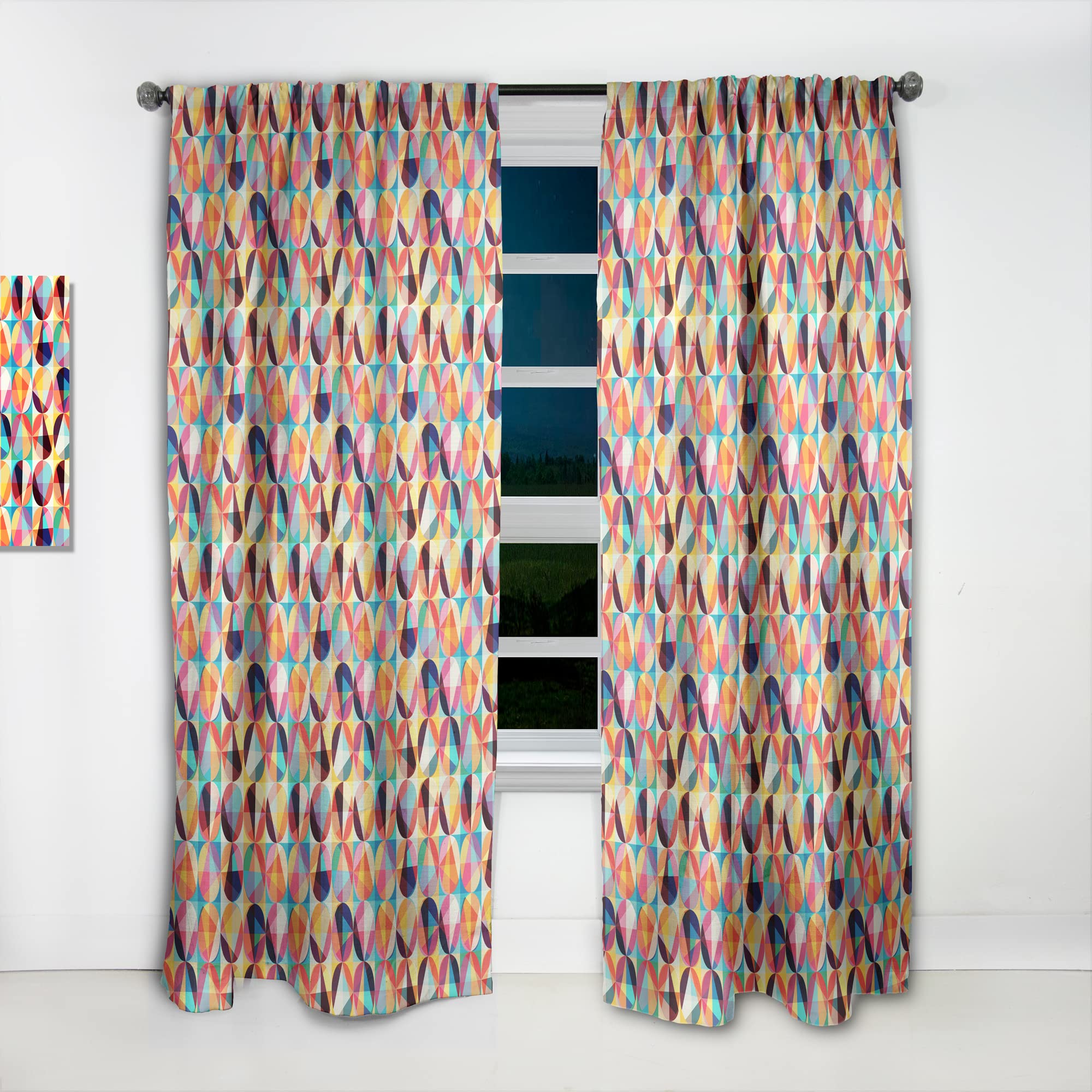 Geometric Pattern Blackout Curtains - Circles & Triangles Design Thermal Insulated Drapes for Bedroom & Living Room (52x90 Inch, Single Panel) - Perfect for Home Decor, Privacy & Energy Efficiency