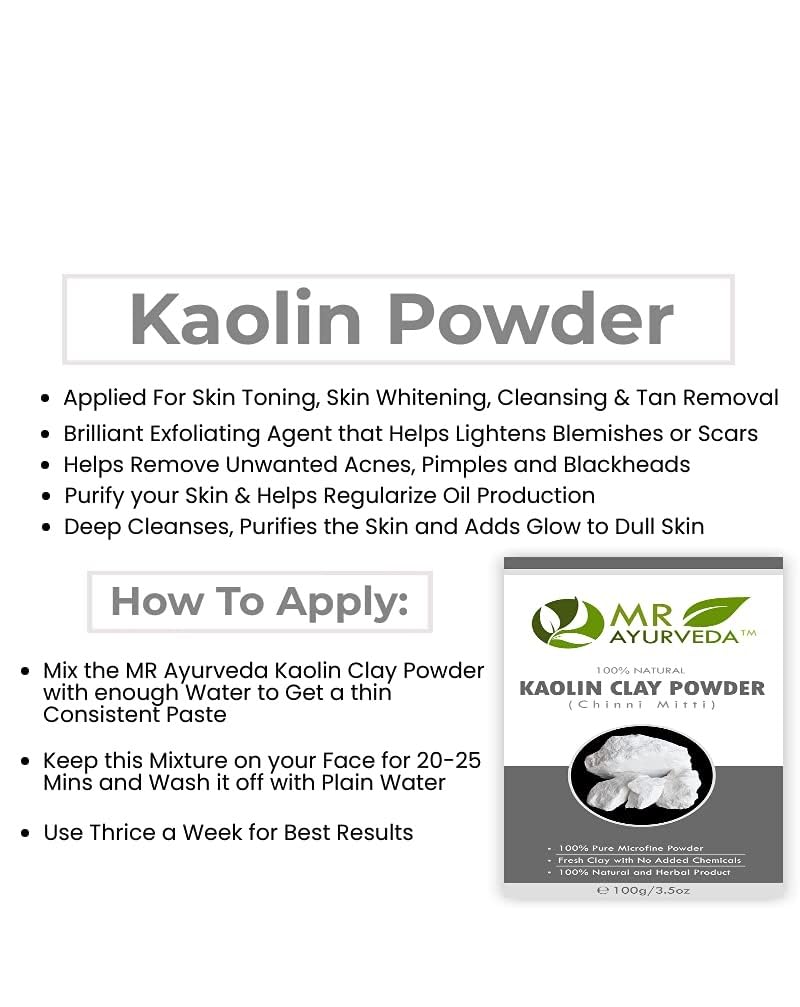 100% Pure Organic Kaolin Clay Powder for Skin & Face Care - 100g | Gentle Detox & Exfoliating Mask | Perfect for DIY Skincare, Spa & Acne Treatment