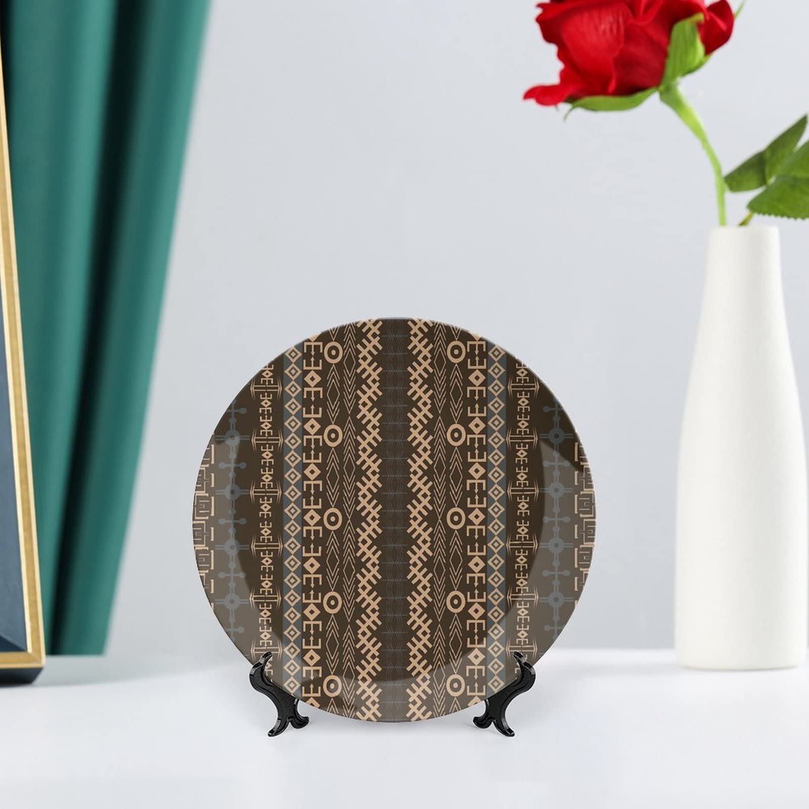 10 Inch African Decorative Ceramic Plates - Traditional Geometric Arrow & Striped Patterns in Blue, Grey, Brown & Earth Tones - Handcrafted Dinnerware for Home Decor & Cultural Dining Experience