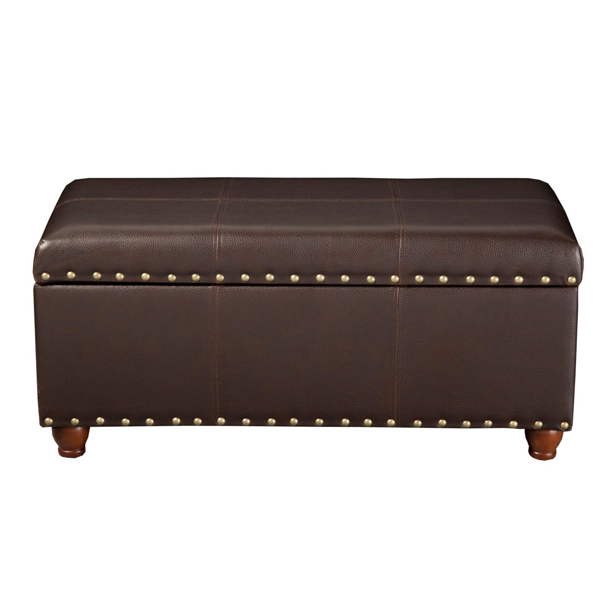 Benjara Brown Wooden Storage Bench with Nail Head Trim Accent - Stylish Entryway Seating & Shoe Storage for Living Room, Bedroom, or Hallway