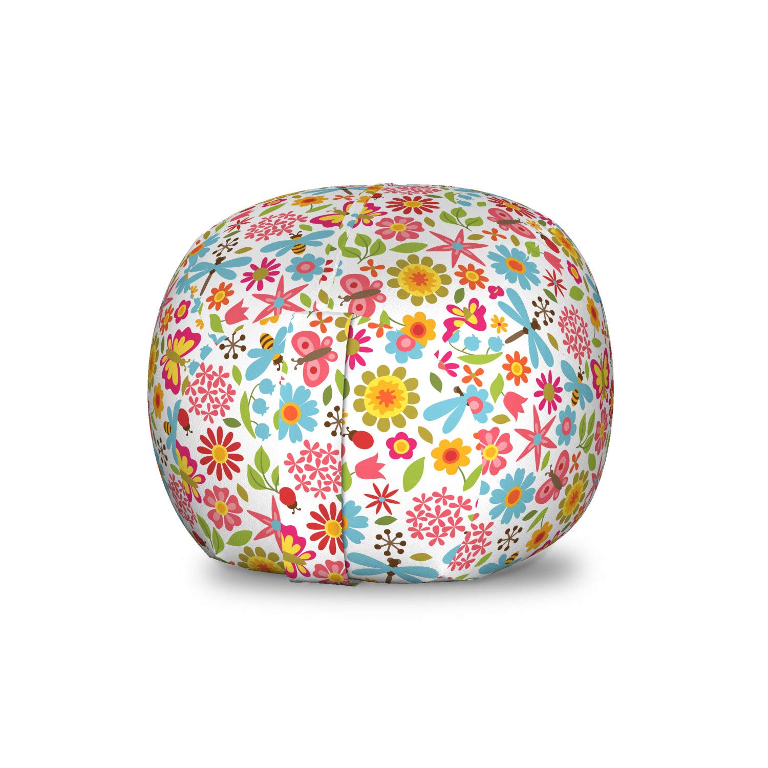Ambesonne Floral Storage Toy Bag Chair - Washable Stuffed Animal Organizer with Flowers, Butterflies, Petals, Beetles & Ladybugs Design - Small Multicolor Kids Room Decor for Bedroom, Playroom & Nursery Organization