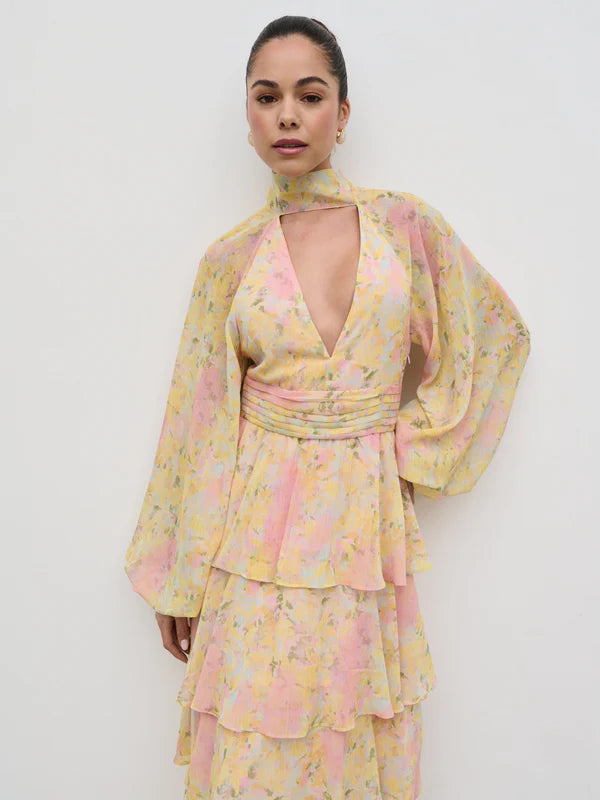 Anya Ruffle Maxi Dress - Pastel Floral Print Summer Dress for Women | Beach Wedding, Vacation, Date Night Outfit
