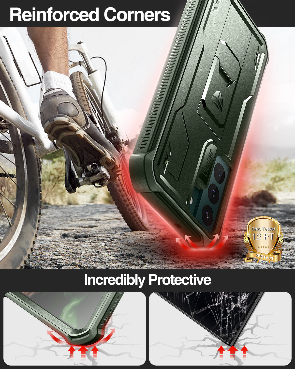 Dexnor Heavy Duty Shockproof Rugged Case for Samsung Galaxy S22 Plus with Built-in Kickstand & Screen Protector – Perfect for Outdoor, Work, and Daily Protection