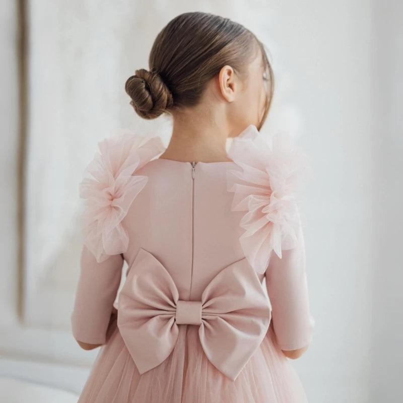 Pink Feather V-Back Flower Girl Dress for Weddings, Pageants & Special Occasions - Elegant & Comfortable Toddler Gown