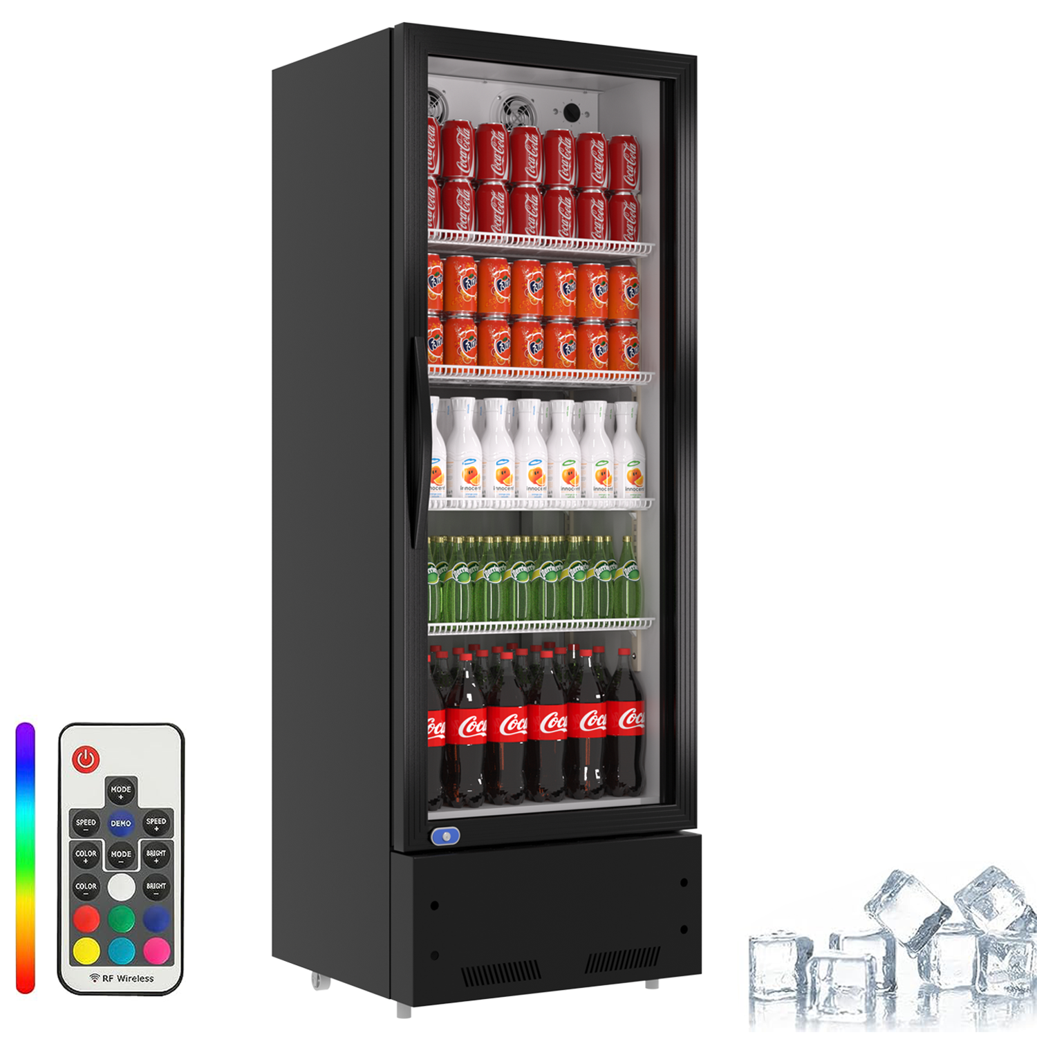 Commercial Display Refrigerator 8 Cu. Ft - Upright Glass Door Merchandiser with LED Lighting, Reach-In Beverage Cooler for Shop, Restaurant, Cafe - ETL Certified Black Commercial Fridge for Drinks, Snacks & Food Display
