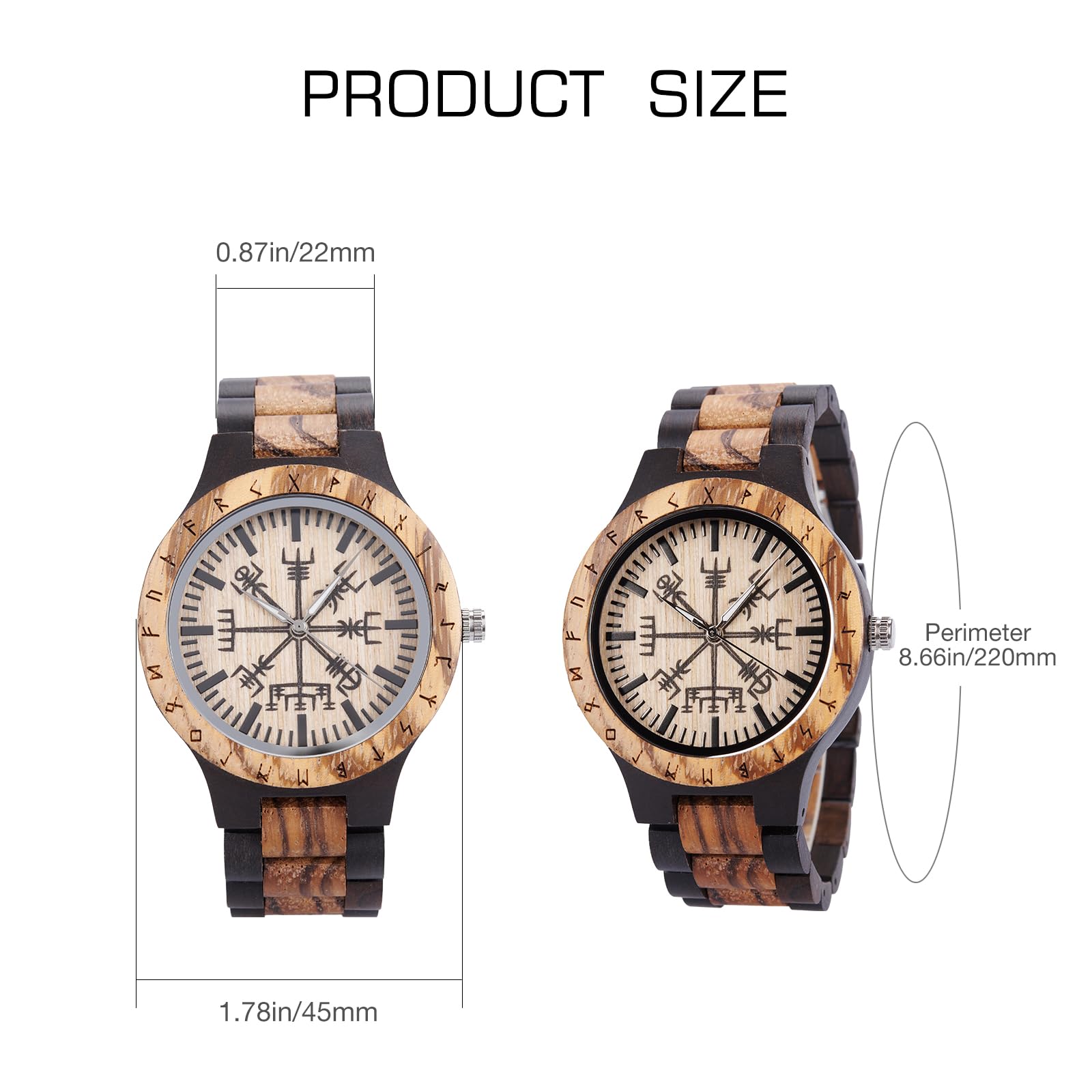 Vikingenes Handmade Wooden Watches for Men – Engraved Personalized Viking Watch, Natural Wood Wristwatch with Chronograph – Luxury Unique Gift for Him – Perfect for Outdoor Adventures, Formal Events & Anniversary Presents