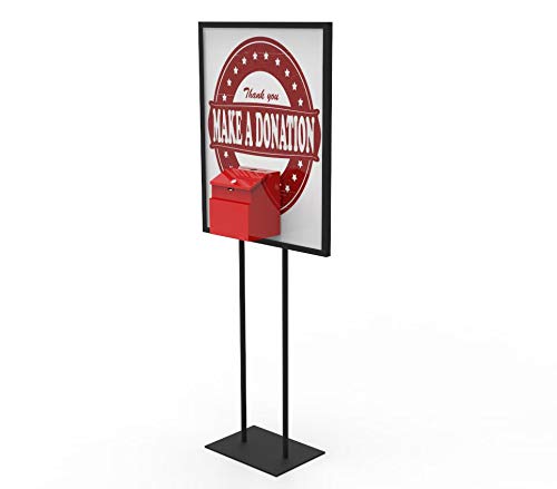FixtureDisplays® Donation Poster Stand with Secure Metal Lock Box - Ballot Collection Display for Fundraising Events, Voting Stations & Charity Drives (Black+Red, Poster Not Included)
