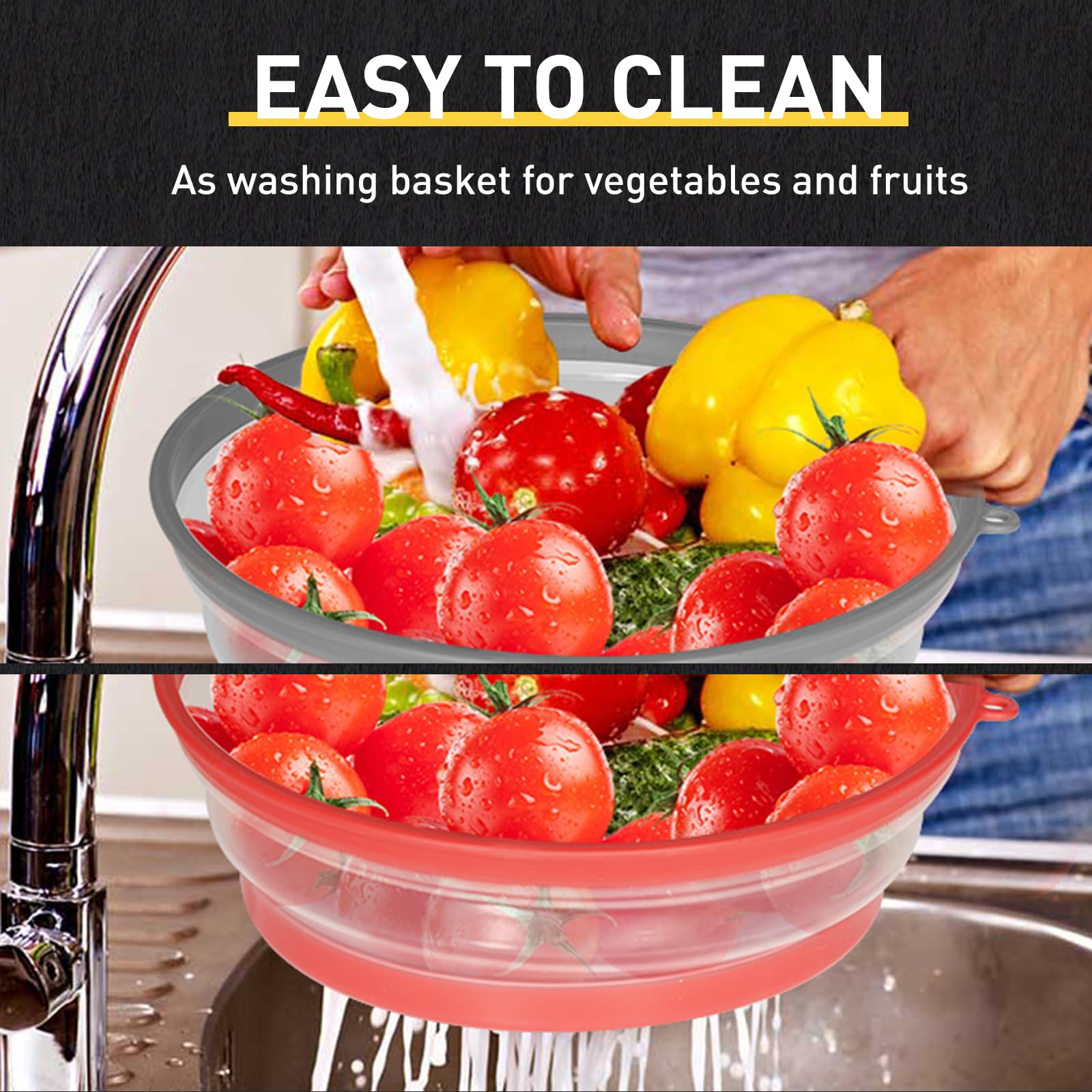 2 Pack Collapsible Microwave Splatter Cover - Vented Microwave Lid with Hook Hole, Splatter Guard for Plates Dishes Bowls, Multi-Function Kitchen Gadget for Vegetables & Fruits (Grey & Red) - Perfect for Meal Prep & Reheating Food Safely
