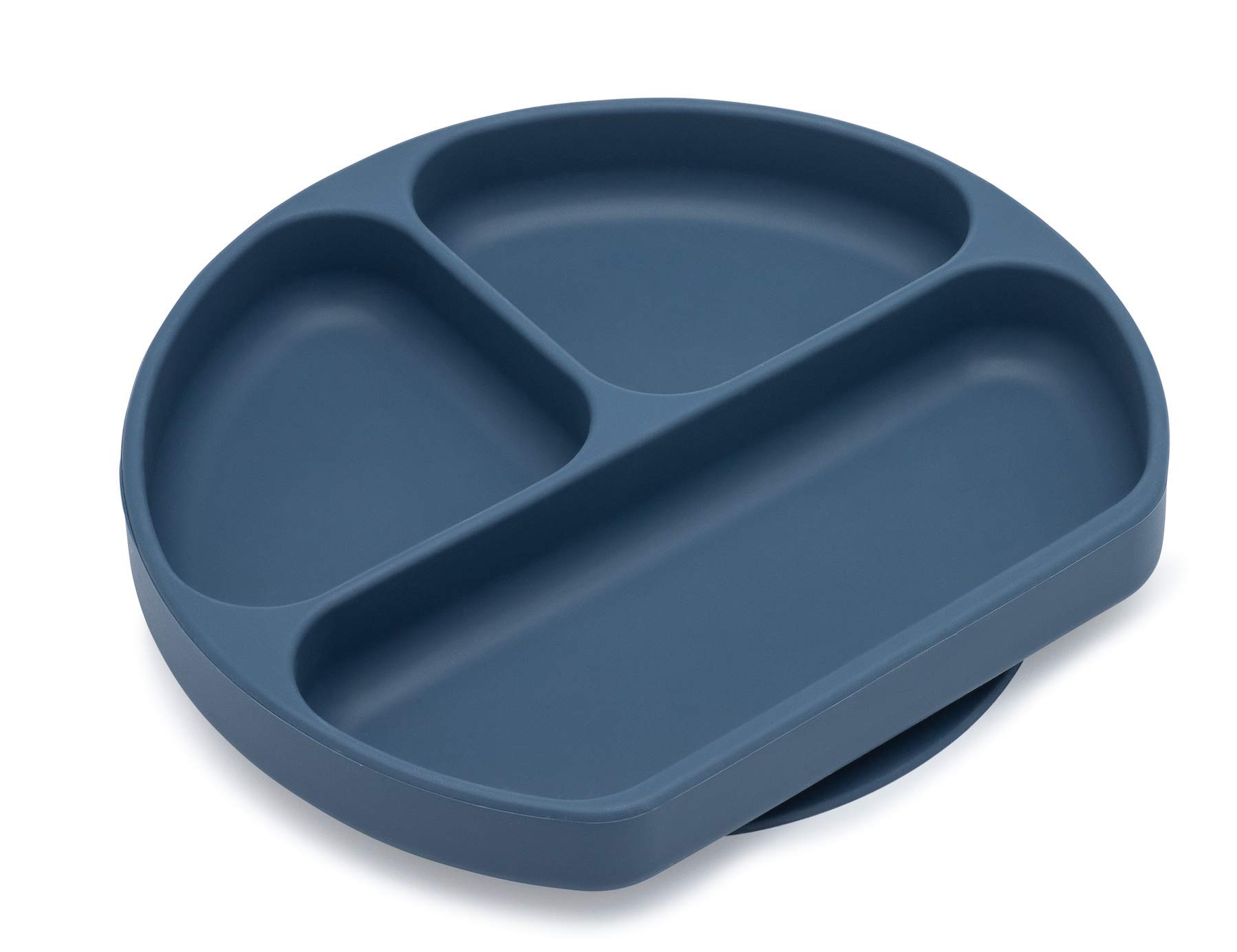 BPA-Free Silicone Divided Suction Plate for Babies & Toddlers - Non-Slip, Dishwasher & Microwave Safe - Easy Clean Baby Feeding Plate for Girls & Boys (Navy) - Perfect for Highchair, Travel & Mess-Free Mealtime