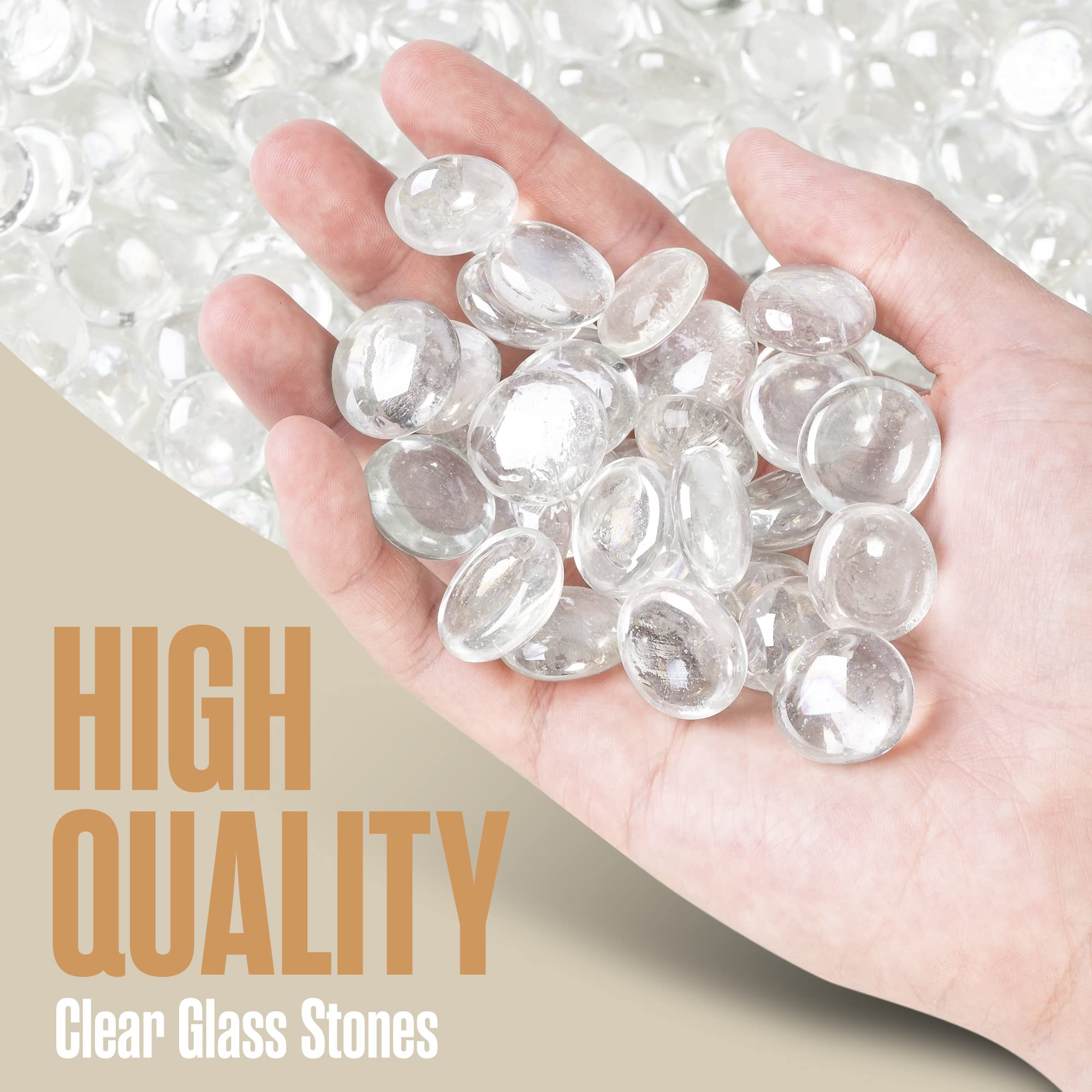 Premium Clear Glass Beads for Vases - 5 LBS (400-500 Count) - Decorative Vase Filler, Flat Marble Gems & Pebbles for Floral Arrangements, Fishbowls, Crafts, Home Decor & Wedding Centerpieces