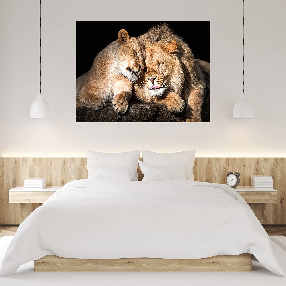 Lion Love Fine Art Canvas Wall Decor by Artist Belle Maison - 56x42 Inch Ready to Hang Painting for Living Room, Bedroom, Office - Perfect for Home, Office & Commercial Spaces