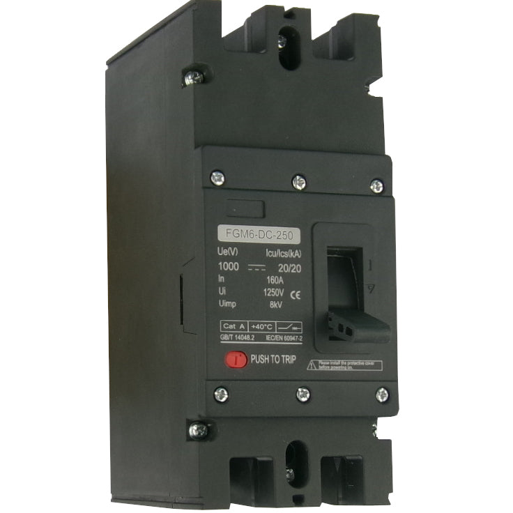 FGM6DC 2PL 320 225A 2 Pole DC Molded Case Circuit Breaker (MCCB) - Fixed Type 20kA 225 Amp 1000VDC for Solar Power Systems, EV Charging Stations & Industrial Applications