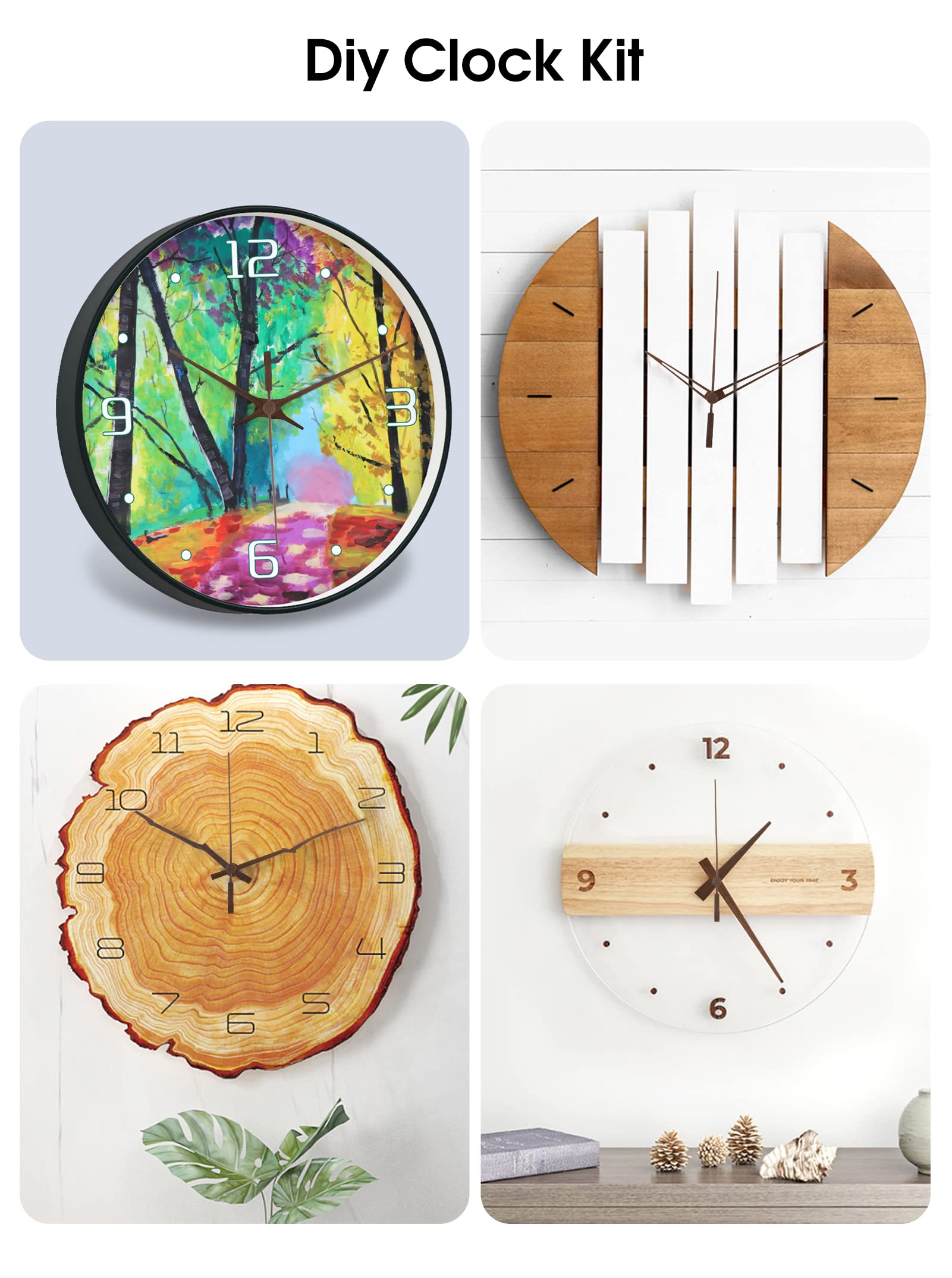 4 Pack Silent Quartz Clock Movement Mechanism with Walnut Wood Hands - Long Shaft DIY Repair Kit for 12-14 Inch Clocks | Perfect for Wall Clocks, Craft Projects & Home Decor Replacement Parts