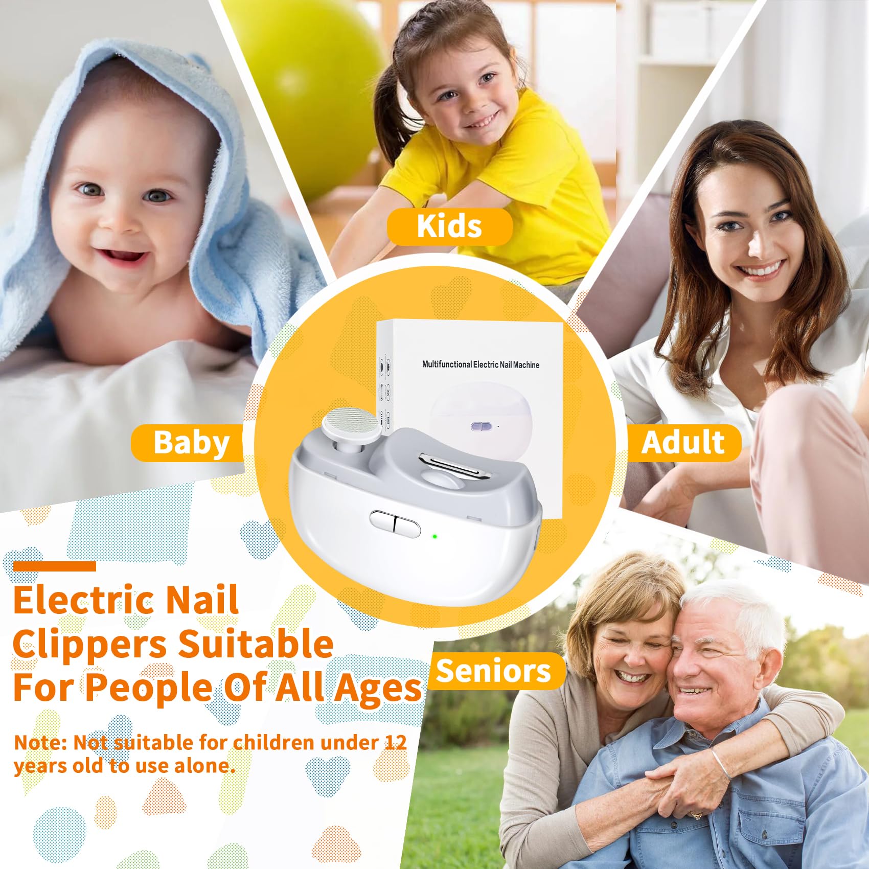 Electric Nail Clipper & Trimmer - 2 in 1 USB Rechargeable Nail File with LED Light & 2 Speed Settings | Safe for Babies, Kids, Adults & Seniors | Perfect for Home, Travel & Salon Use