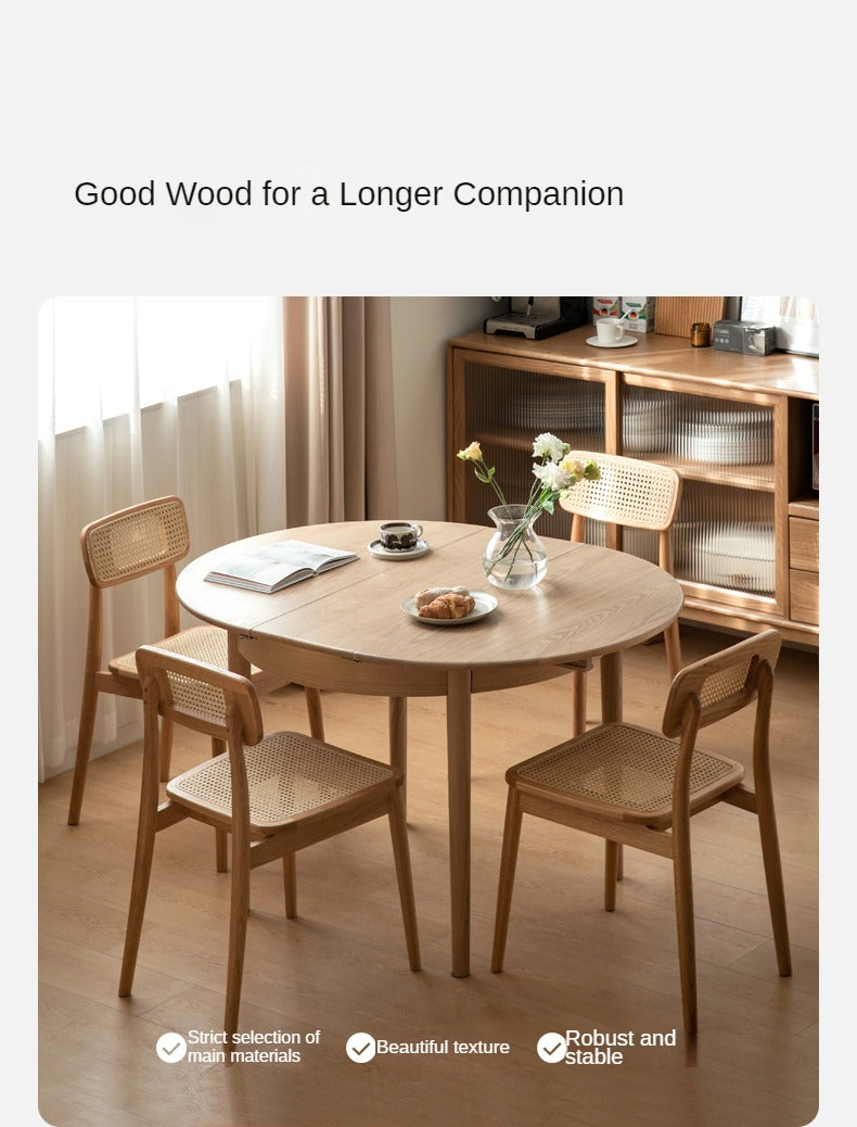 Solid Oak & Ash Wood Extendable Round Dining Table - Expandable for 4 to 8 People - Perfect for Small Spaces, Family Dinners & Entertaining Guests