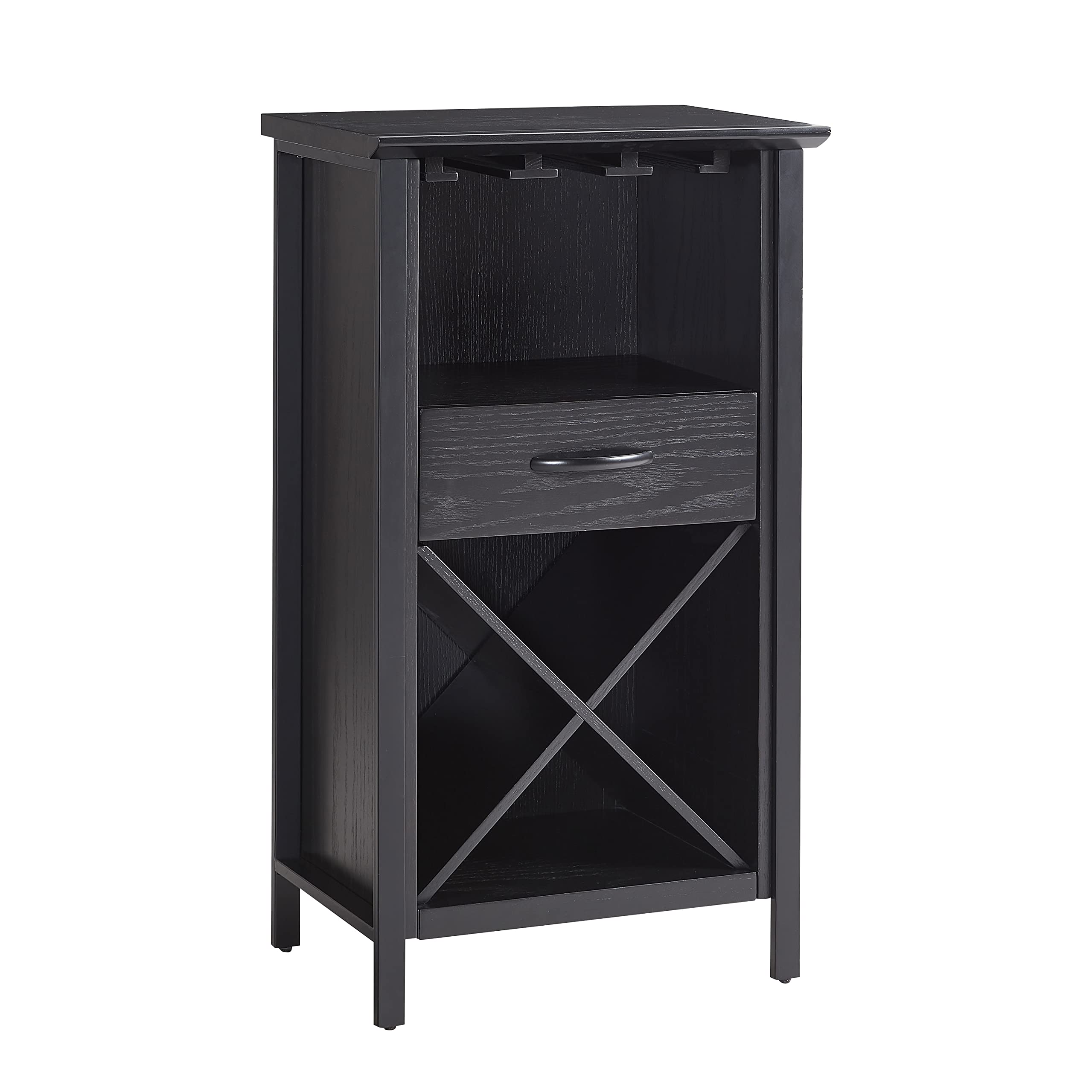 Leick Home 9500-BK Leah Mini Bar Cabinet - Black Wine Bottle & Stemware Storage Organizer for Dining Room, Kitchen, or Home Bar Decor
