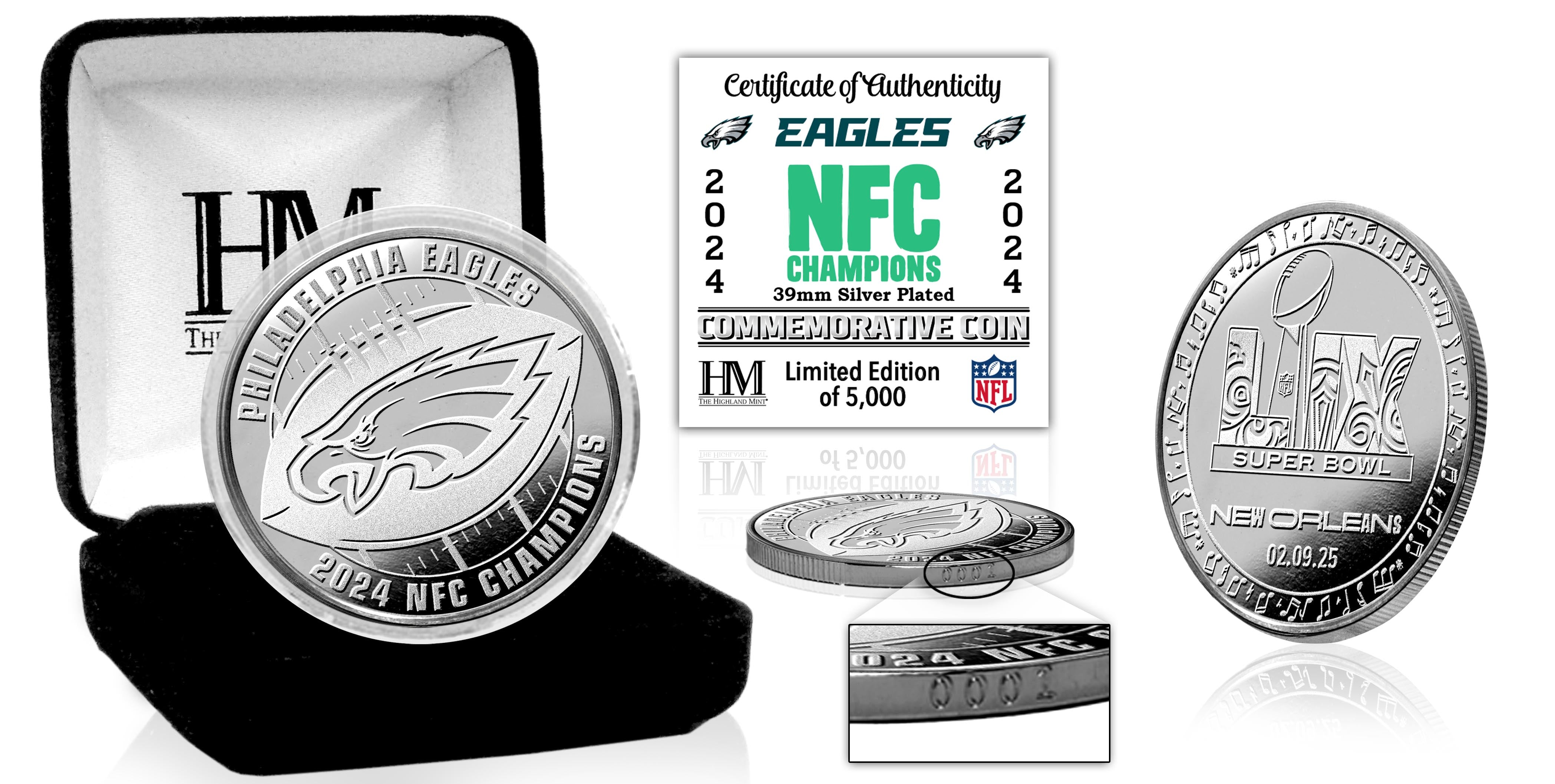 Philadelphia Eagles 2024 NFC Champions Commemorative Silver Coin - Perfect for Collectors, Fans & Sports Memorabilia Displays