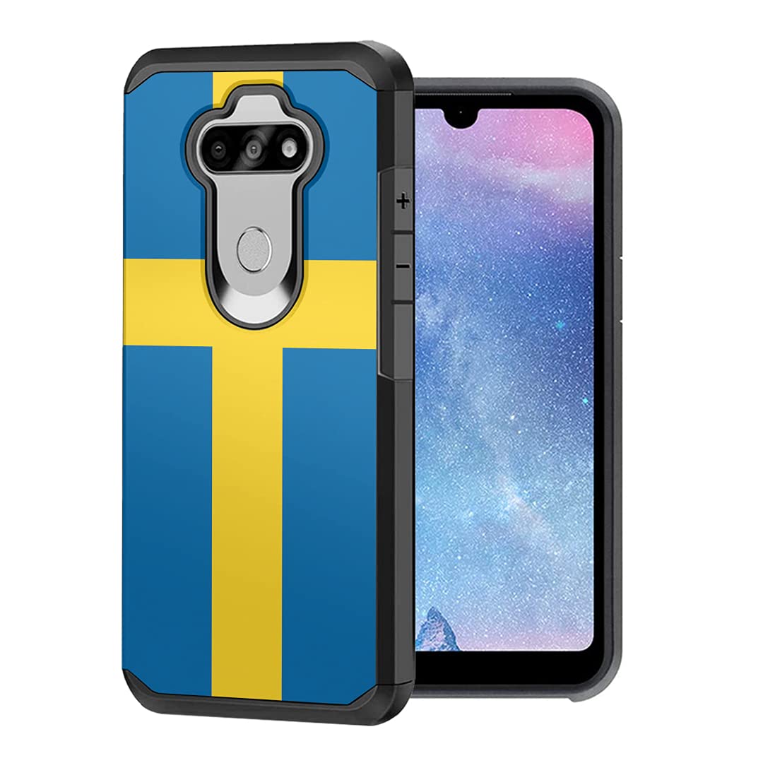 Moriko Slim Dual Layer LG K31 Phone Case - Heavy Duty Protection for Men & Women | Sweden Flag Design for Tracfone/Straight Talk