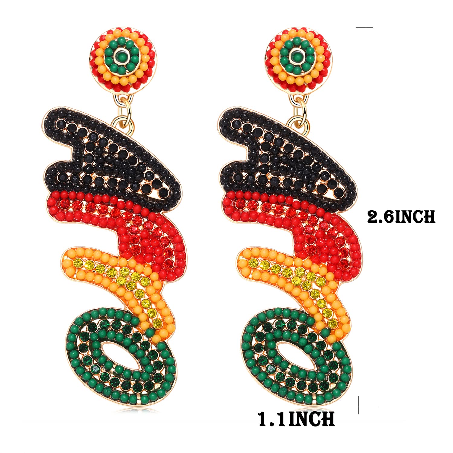 African Crystal Beaded Dangle Earrings for Women - Afro-Inspired Ethnic Jewelry with Heart & Africa Map Design, Juneteenth Gift for Black Women | Perfect for Parties, Weddings & Cultural Celebrations
