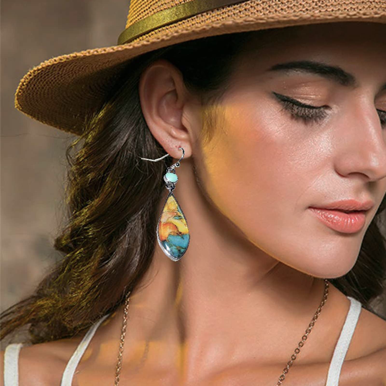 BG&WLing Turquoise Earrings for Women - 925 Sterling Silver Teardrop Dangle Earrings | Western Native Vintage Bohemian Fashion Jewelry | Perfect for Casual Wear, Parties & Special Occasions