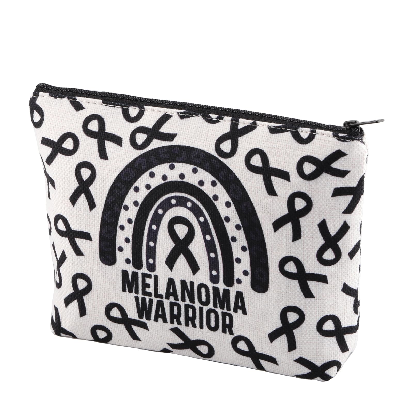 BLUPARK Melanoma Awareness Makeup Bag - Black Ribbon Skin Cancer Survivor Gift for Melanoma Warriors | Portable Zipper Pouch for Daily Use, Travel & Cosmetics Storage
