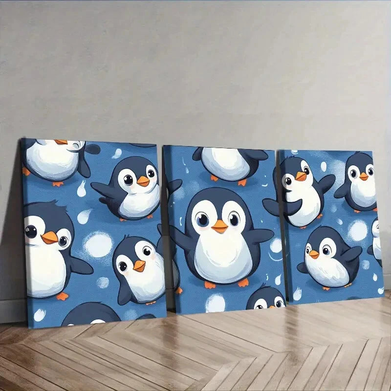 3pcs Cute Penguin Design Wall Art Set - Framed Canvas 40x60cm - High Quality Print - 100% Australian Made - Ready to Hang - Perfect for Nursery, Kids Room & Home Decor