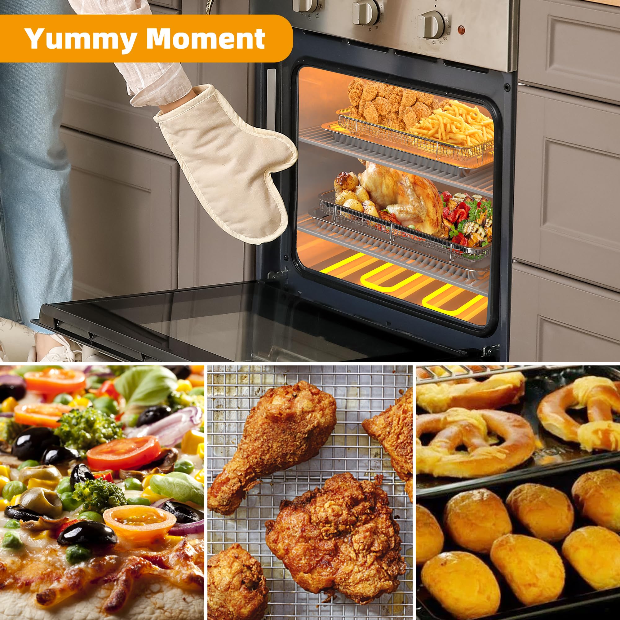 YEPATER 18.6 x 12.8 Inch Extra Large Stainless Steel Air Fryer Basket & Crisper Tray with 30 PCS Parchment Paper - Perfect for Baking Fries, Chicken Wings, Bacon in Oven - Ideal for Family Cooking, Meal Prep & Healthy Snacks