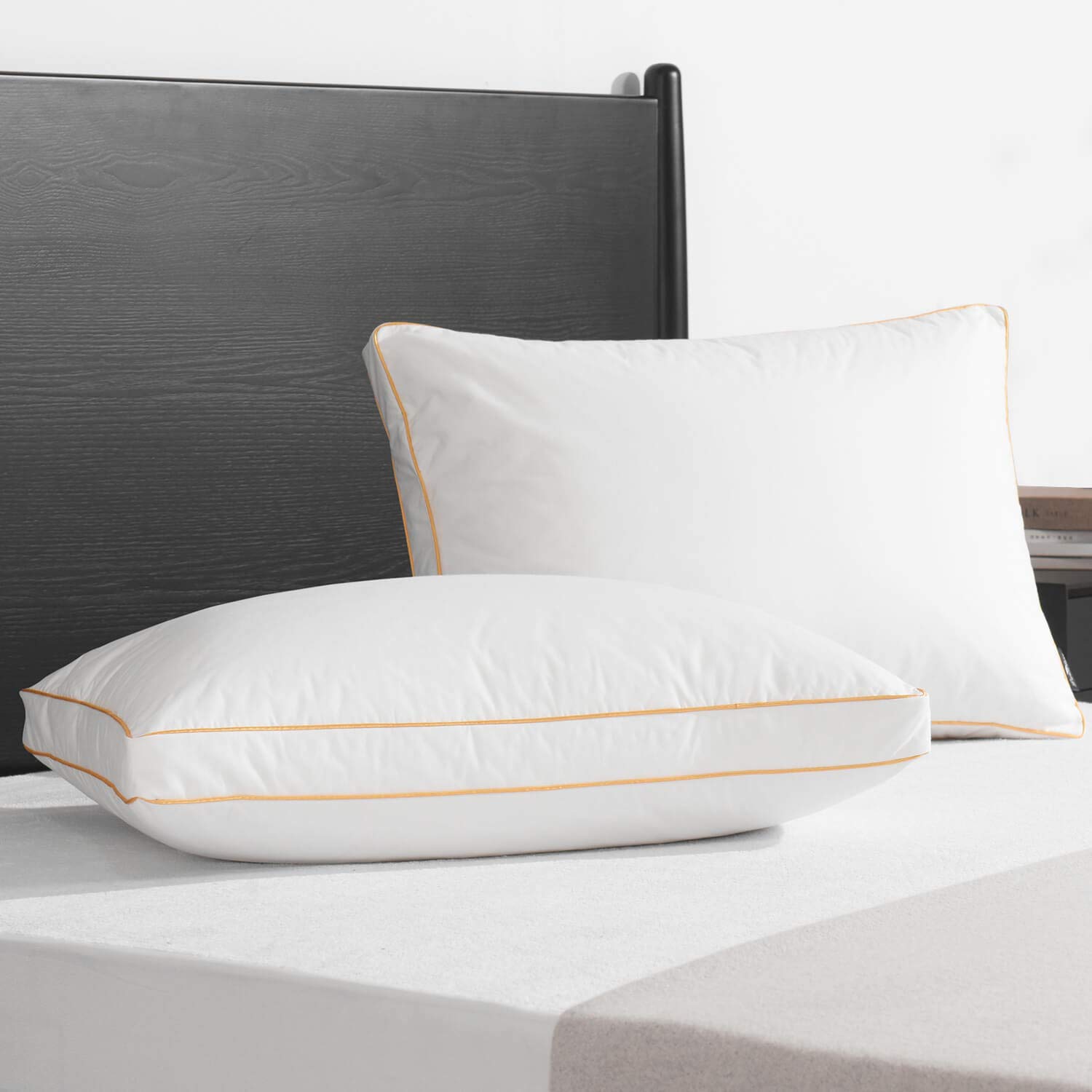 Premium Down Feather Pillow 2 Pack - 100% Cotton Shell, Queen Size Gusseted Bed Pillow for Side, Back & Stomach Sleepers - Ideal for Home, Hotel & Travel Use