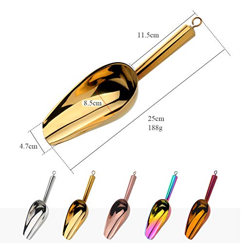Premium Stainless Steel Ice Scoop - Multi-Purpose Utility Scoop for Ice Cubes, Candy, Flour, Sugar, Coffee Beans & Protein Powder | Rust-Free, Dishwasher Safe Metal Scoop for Kitchen, Baking, Party & Pantry Organization | Ideal for Coffee Shops, Bars, Home Kitchens & Commercial Use (Gold)