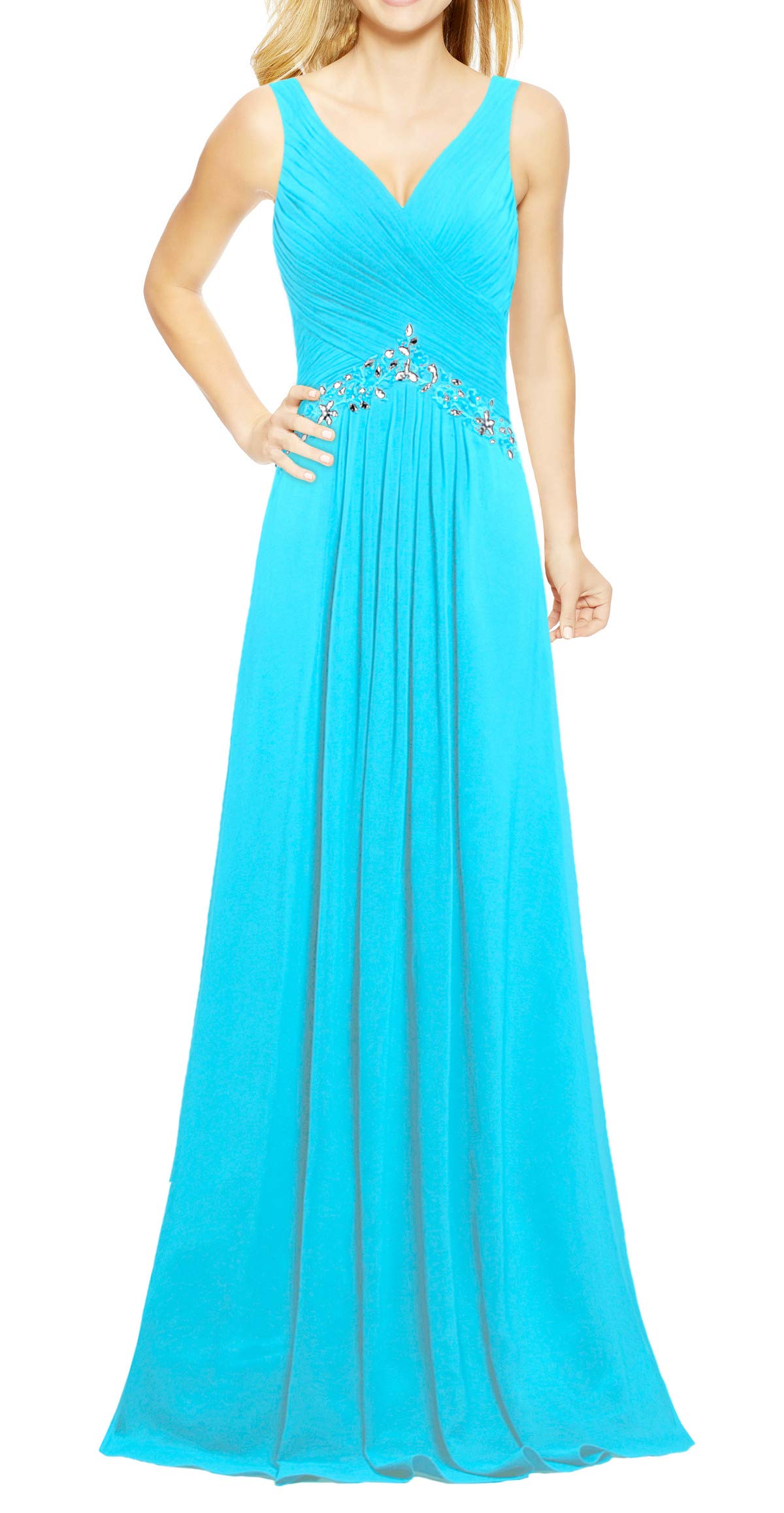 Elegant Women's Formal V-Neck Sleeveless Long Evening Gown for Prom, Wedding & Special Occasions - Perfect for Black Tie Events, Galas & Cocktail Parties