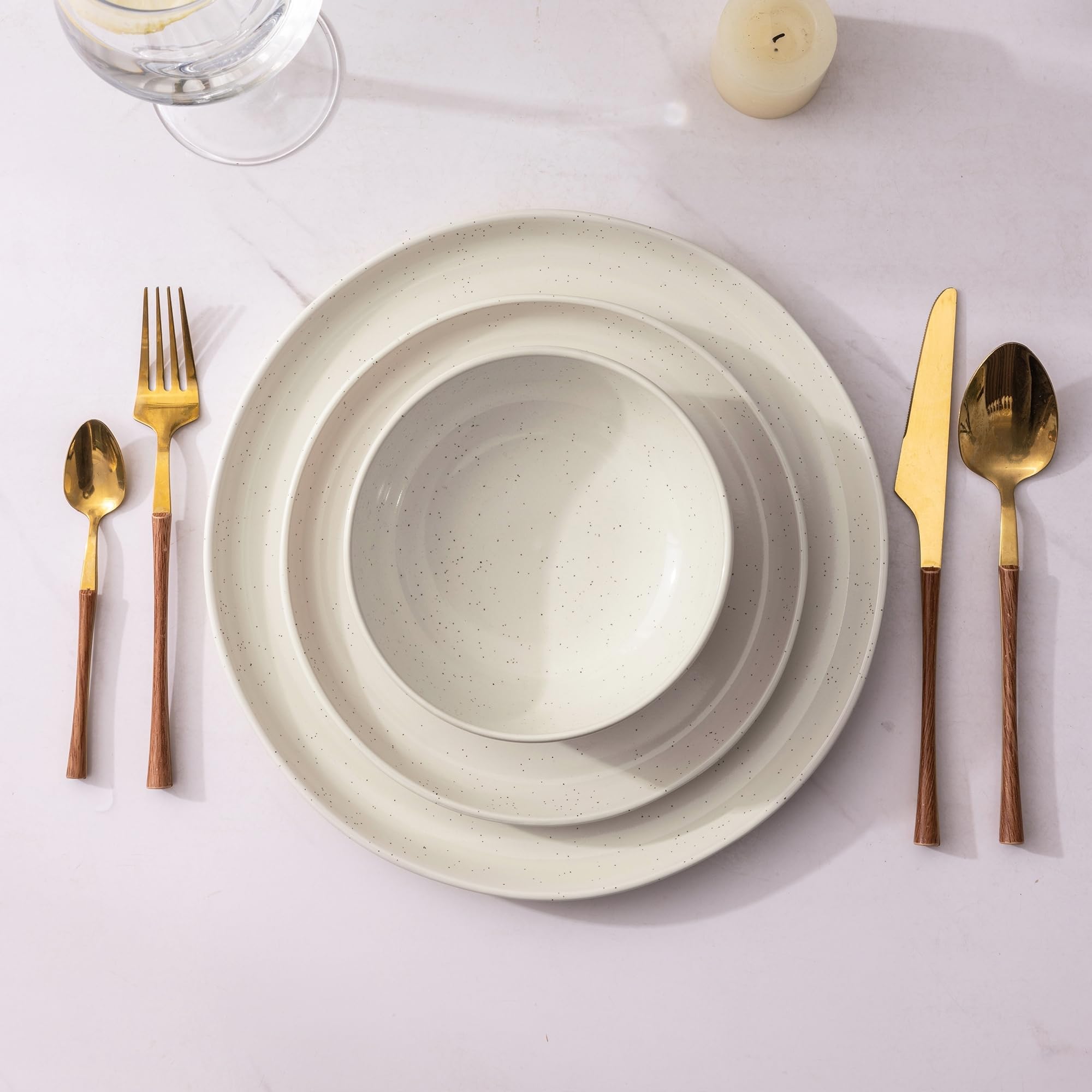 AmorArc 18-Piece Ceramic Dinnerware Set for 6, Hand-Painted Stoneware Plates & Bowls with Rustic Terracotta Underside - Scratch Resistant, Dishwasher & Microwave Safe - Light Beige - Perfect for Family Dinners, Entertaining Guests, and Everyday Use