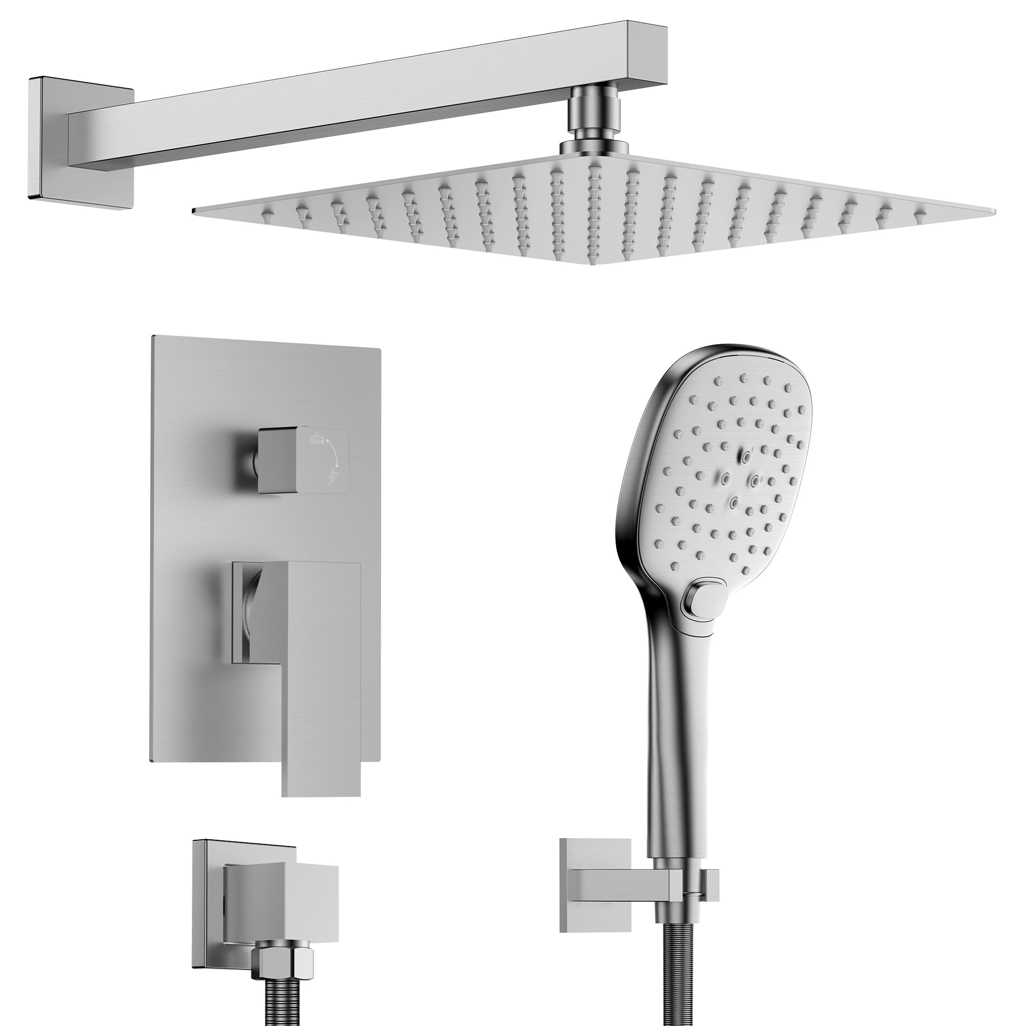 Premium 10 Inch Rainfall Shower System Set - Brushed Nickel Wall Mount Shower Faucet Kit with Handheld Spray Hose, 2.5GPM Flow Valve & Water Filter Accessories for Luxury Bathroom Upgrade | Perfect for Master Baths, Spa-Like Showers & Modern Home Renovations