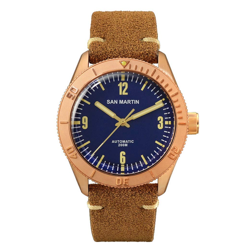 Luxury Bronze Automatic Diving Watch for Men - 200m Waterproof Mechanical Sport Wristwatch with Super Luminous & Leather Strap - Perfect for Diving, Swimming, and Everyday Wear - San Martin Men's Luxury Watch
