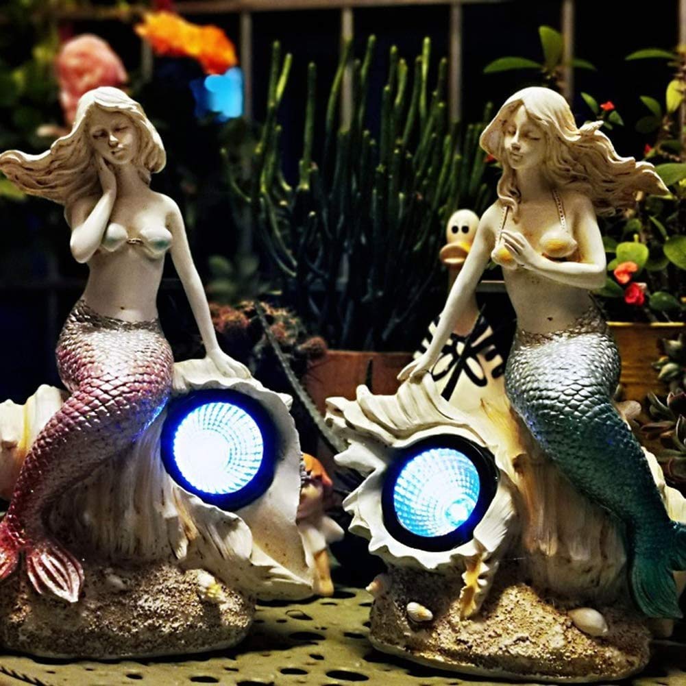 Solar Powered Mermaid Garden Statue - Outdoor Resin Decorative Sculpture with LED Light for Lawn, Patio, and Backyard Decor | Perfect for Garden, Poolside, and Landscape Design