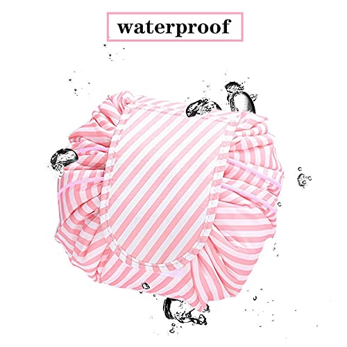 Trendegic Waterproof Travel Makeup Bag for Women - Multifunctional Cosmetic Pouch with Drawstring, Portable Toiletry Organizer (Pink) - Perfect for Travel, Gym, and Daily Use