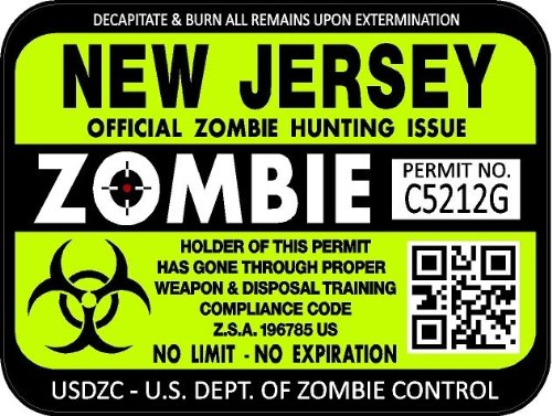 ProSticker 1240 (2-Pack) 3x4 Inch Zombie Series Hunting License Decal Sticker - New Jersey Permit for Hunting Gear, Vehicles & Outdoor Equipment