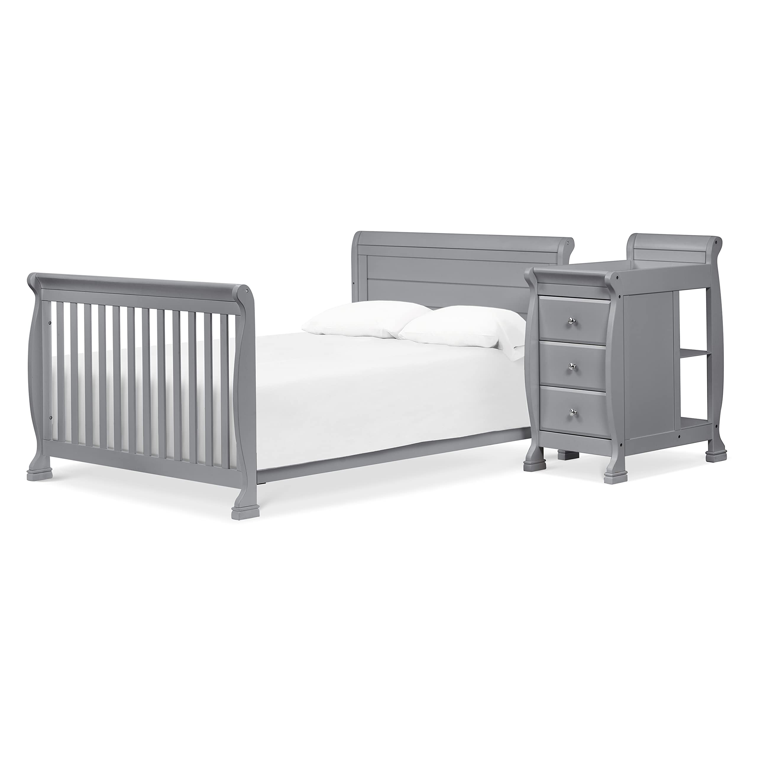 DaVinci Kalani 4-in-1 Convertible Baby Crib with Changing Table - GREENGUARD Gold Certified - Converts to Toddler Bed, Daybed & Full-Size Bed - 4 Adjustable Mattress Heights - Gray - Perfect for Nursery, Bedroom & Guest Room