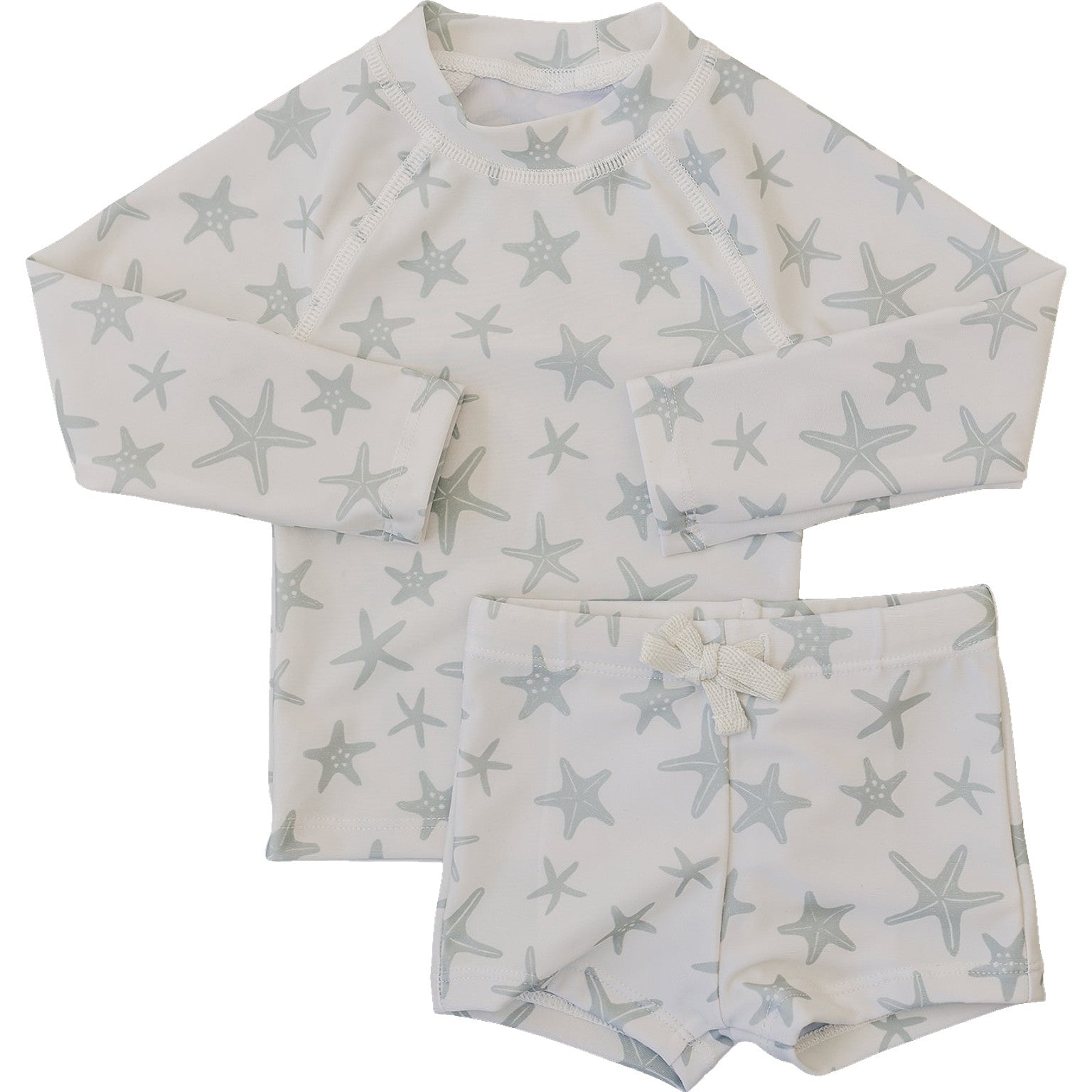 Starfish Print Long Sleeve Swimwear Set for Women - UV Protection Rash Guard & Swim Shorts - Perfect for Beach, Pool & Water Sports