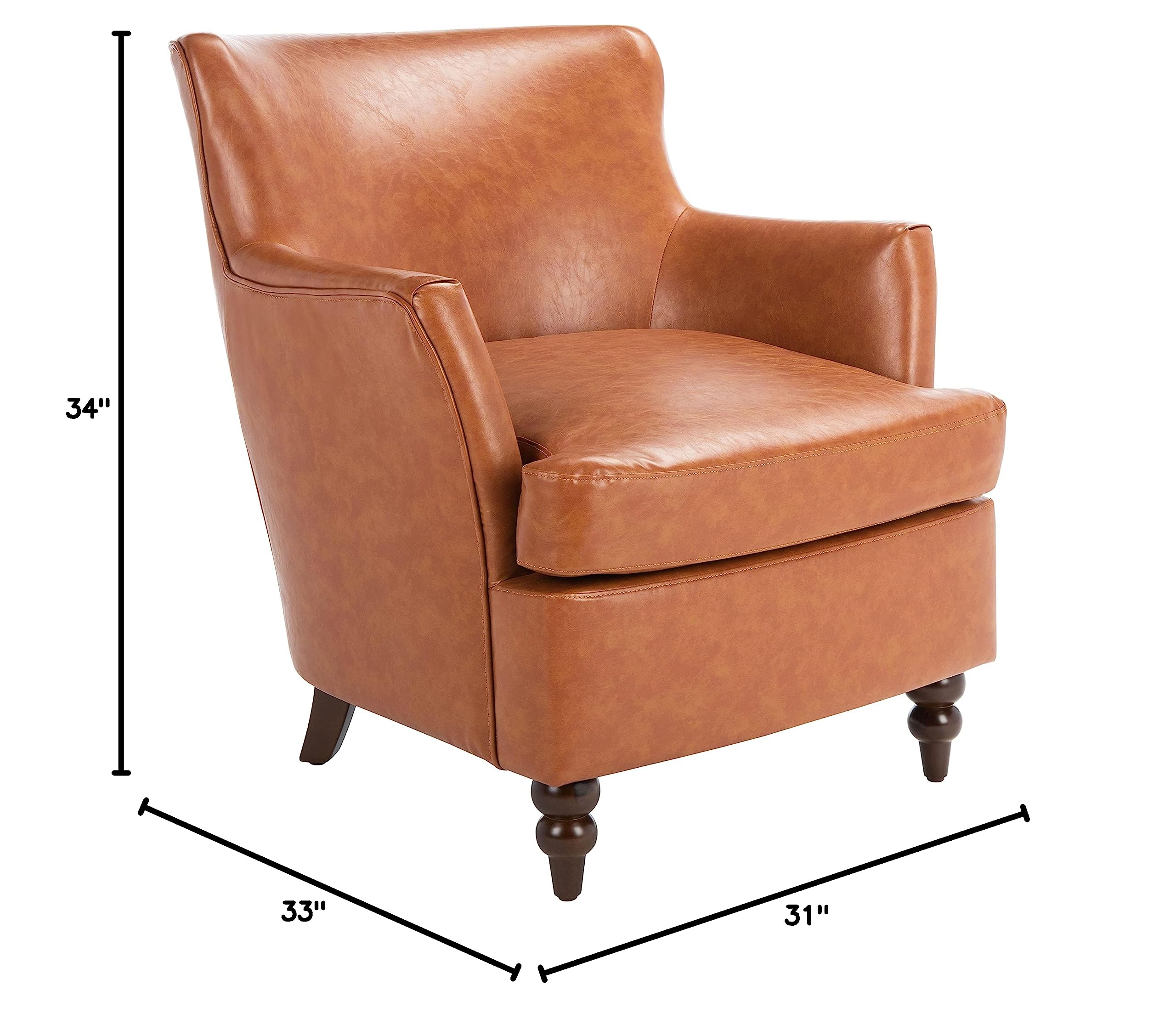 SAFAVIEH Levin Cognac Faux Leather Club Chair with Walnut Accent - Modern Living Room Furniture for Home Office, Lounge & Reading Nook