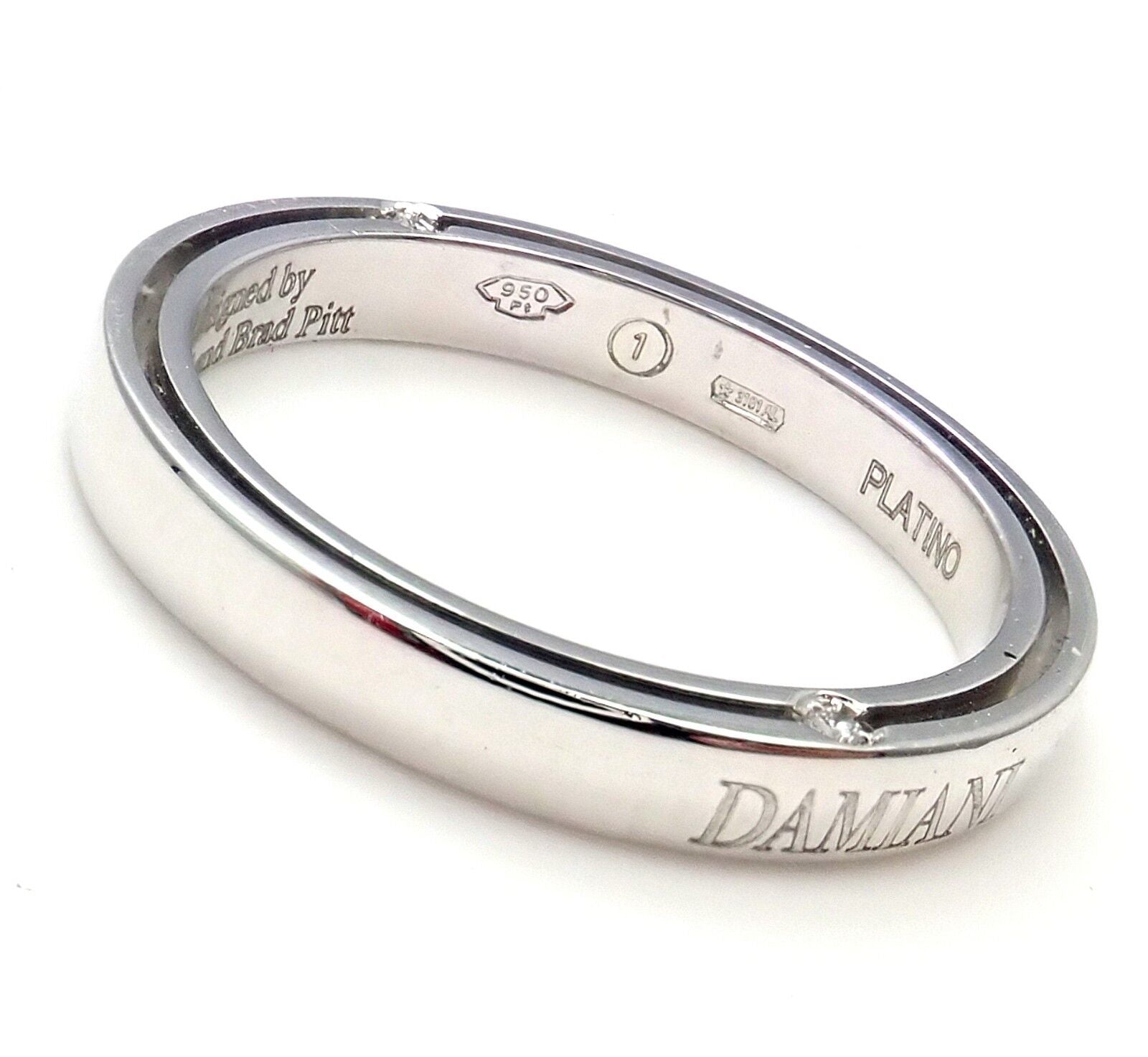 Authentic Damiani Brad Pitt Platinum 4 Diamond 3mm Band Ring Size 8.25 - Luxury Men's Wedding Band for Special Occasions & Gifts