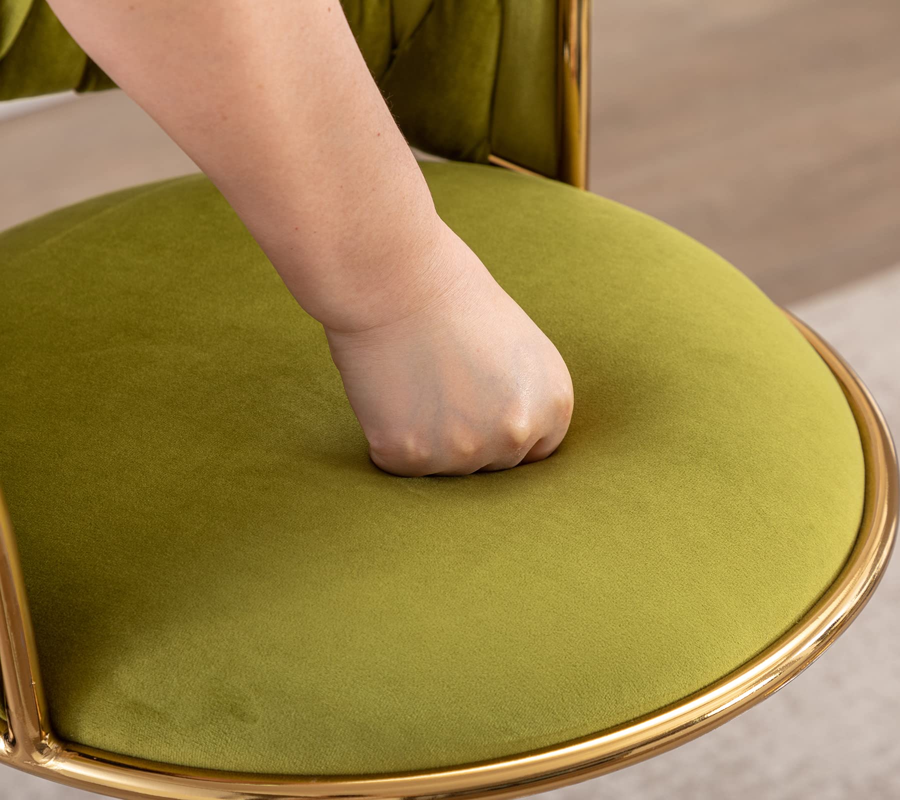 DUOMAY Modern Swivel Bar Stools Set of 4 - Velvet Adjustable Height Kitchen Island Stools with Golden Base, Low Back Counter Chairs in Grass Green - Perfect for Home Bars, Kitchen Islands & Dining Areas