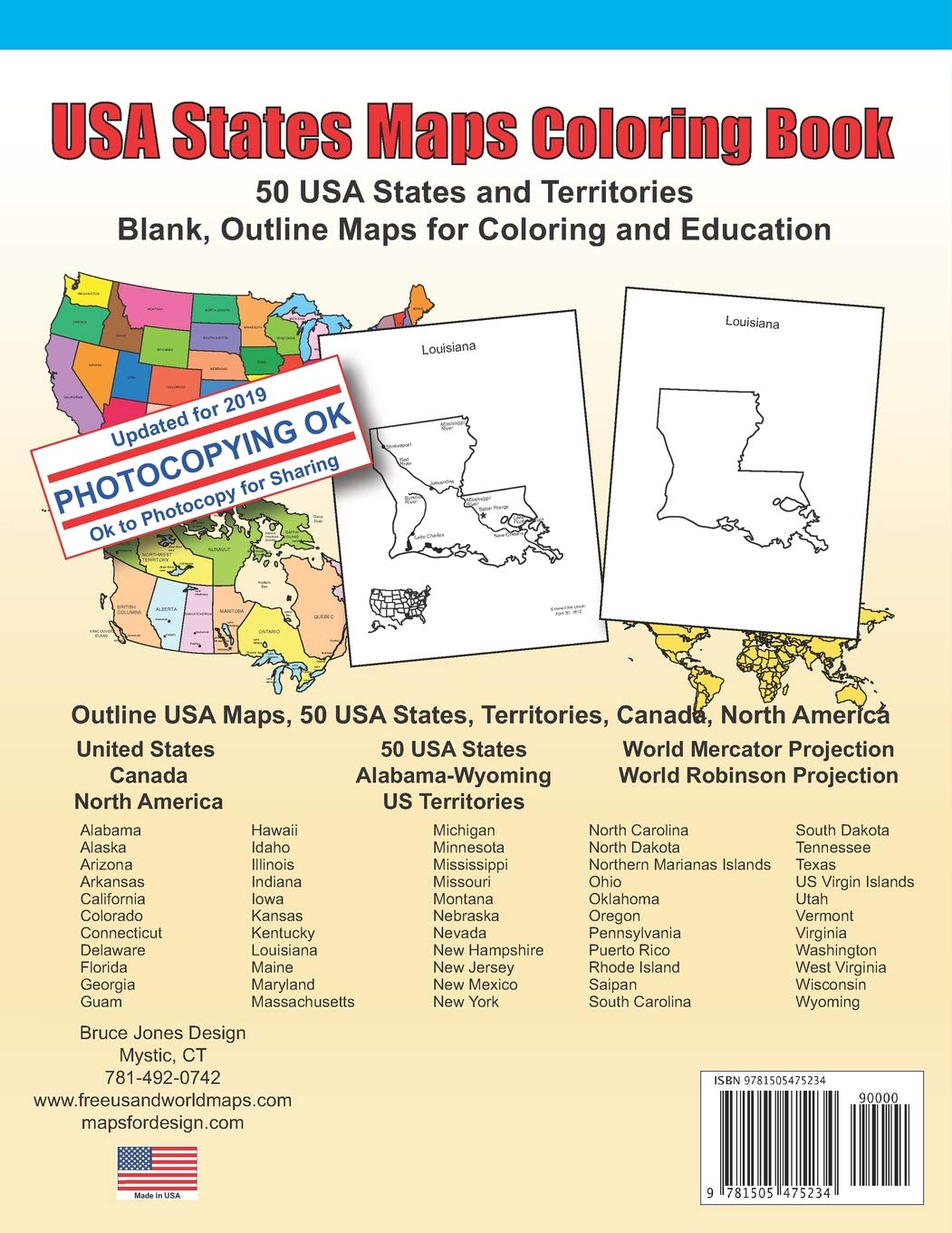 USA State Maps Coloring Book - 50 US States & Territories Blank Outline Maps for Adults & Kids | Educational Geography Learning Activity | Road Trips, Homeschooling & Classroom Use