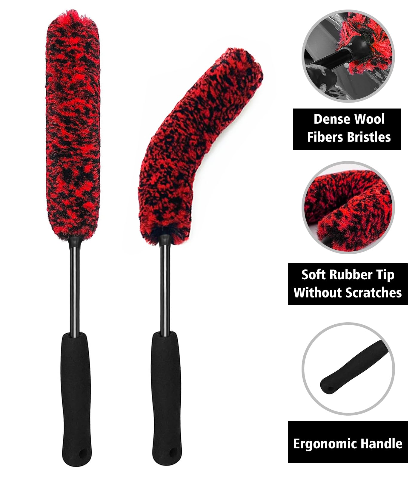 4-Pack Soft Microfiber Car Wheel Brush Set - Scratch-Free Long Handle Tire & Rim Cleaner with Detailing Brush - Perfect for Car, Motorcycle, RV & ATV Wheel Cleaning - Car Wash Kit for Fenders, Engine & Exhaust Tips