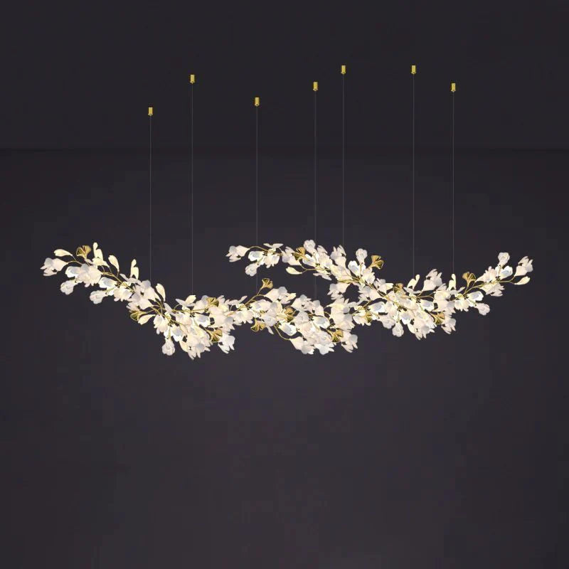 Handmade Ceramic Ginkgo Leaf Branch Chandelier - Modern Bohemian Ceiling Light Fixture for Dining Room, Bedroom & Living Room Decor