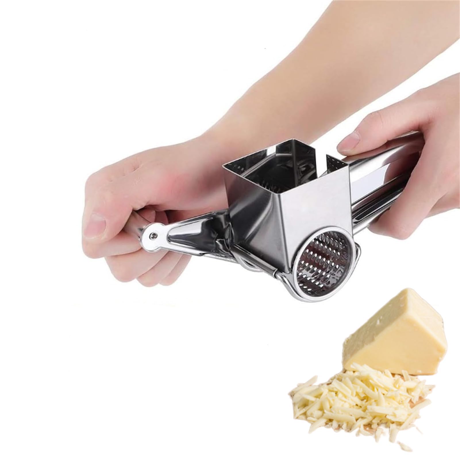 Premium Stainless Steel Rotary Cheese Grater - Hand Crank Kitchen Tool for Shredding Hard Cheese, Chocolate, Vegetables & Nuts | Perfect for Pizza Topping, Baking & Meal Prep