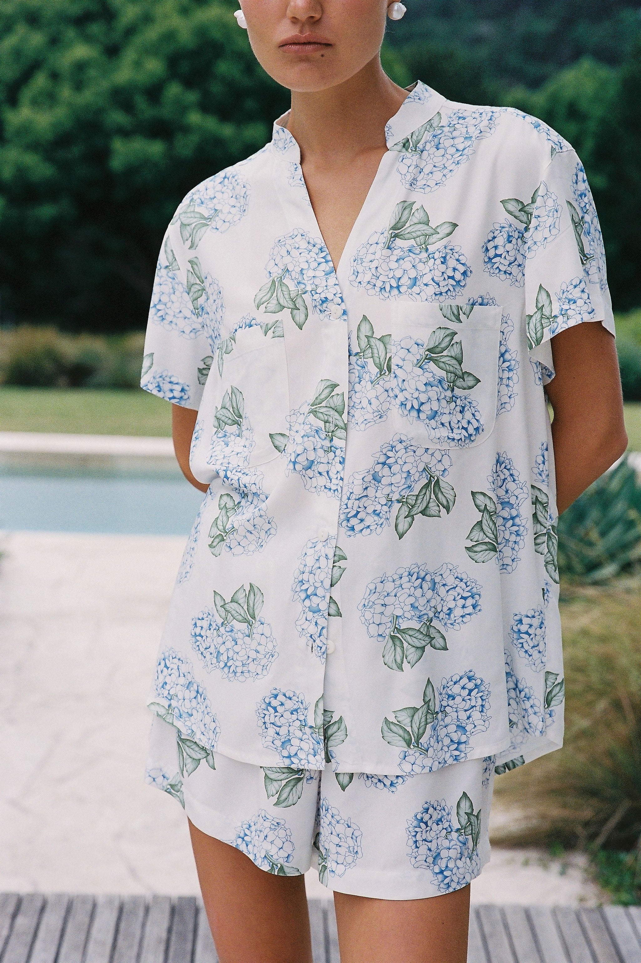 Maggie Women's Floral Pajama Set - Soft Comfortable Sleepwear in Hydrangea Blue for Cozy Nights & Relaxing at Home