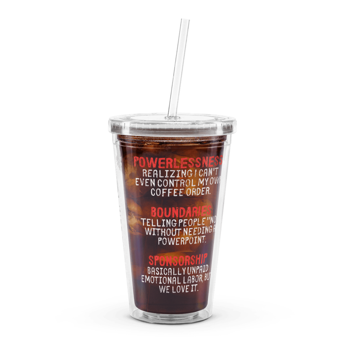 Sober Translations Vol. 3 - 16oz Clear Plastic Tumbler with Lid and Straw, BPA-Free Insulated Cup for Cold Drinks - Perfect for Iced Coffee, Smoothies, and Summer Beverages at Home, Office or Travel